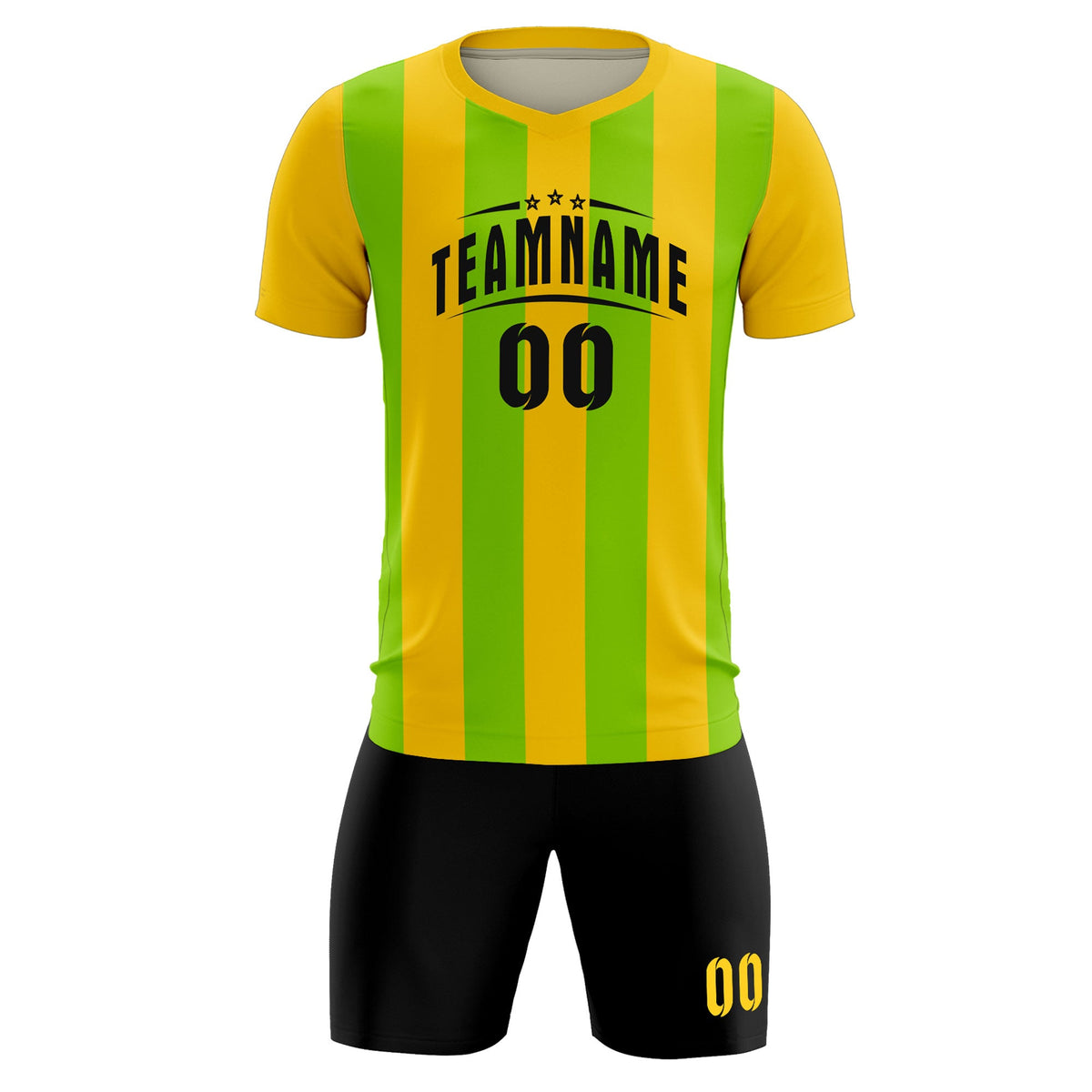 Custom Gold Neon Green Vertical Stripes Casual Outdoor Soccer Sets Jersey