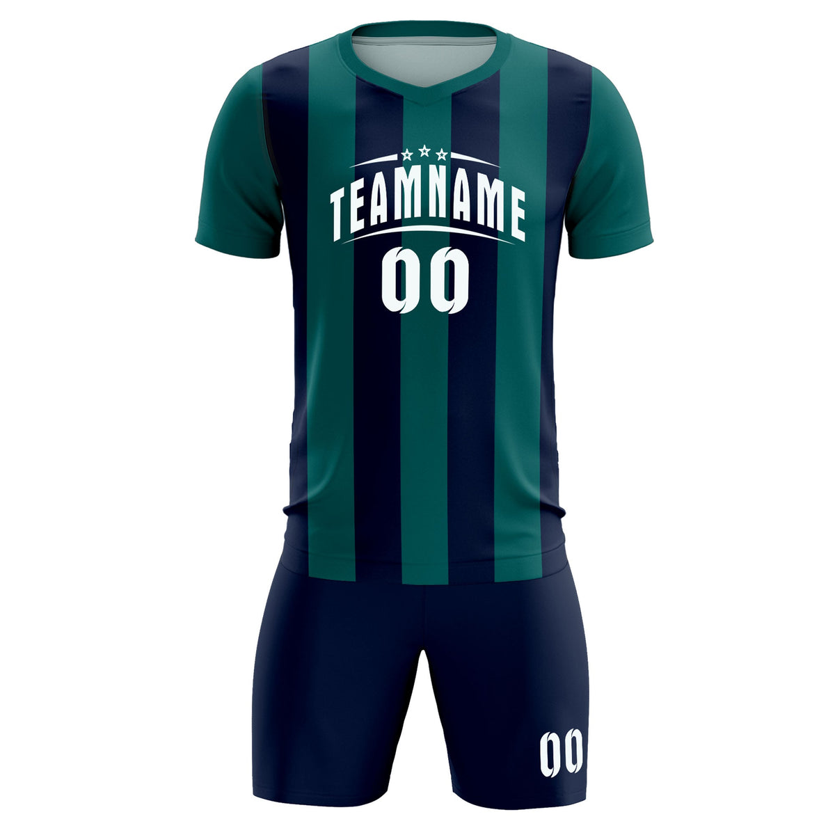 Custom Aqua Navy Vertical Stripes Casual Outdoor Soccer Sets Jersey