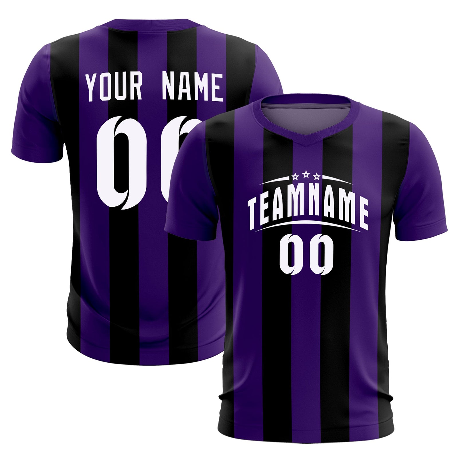 Custom Purple Black Vertical Stripes Casual Outdoor Soccer Sets Jersey