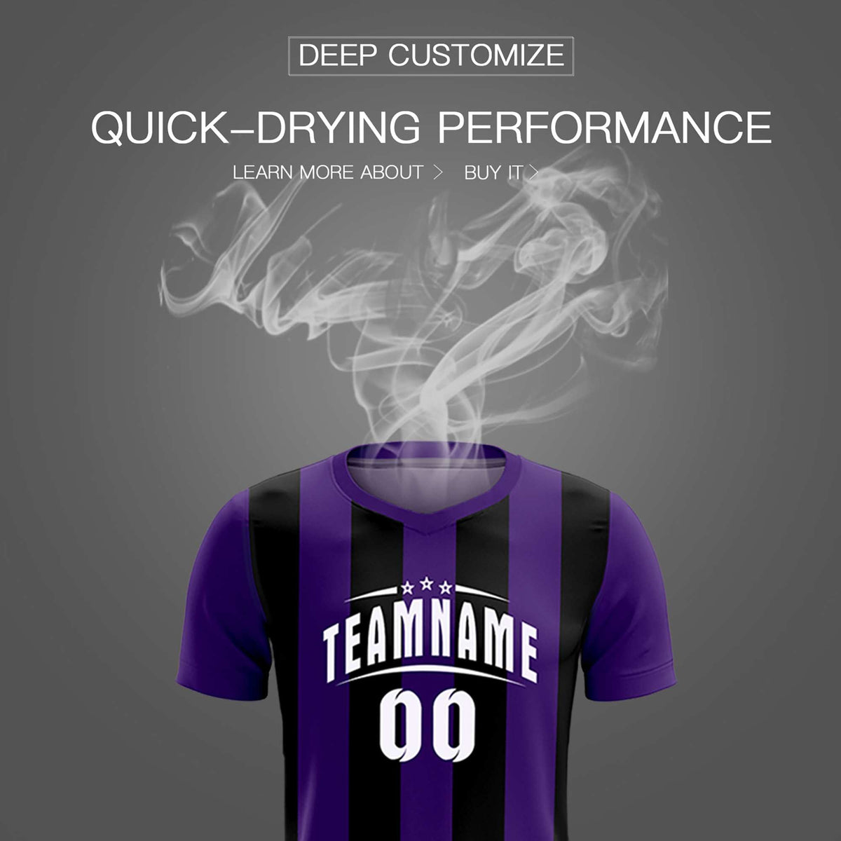 Custom Purple Black Vertical Stripes Casual Outdoor Soccer Sets Jersey