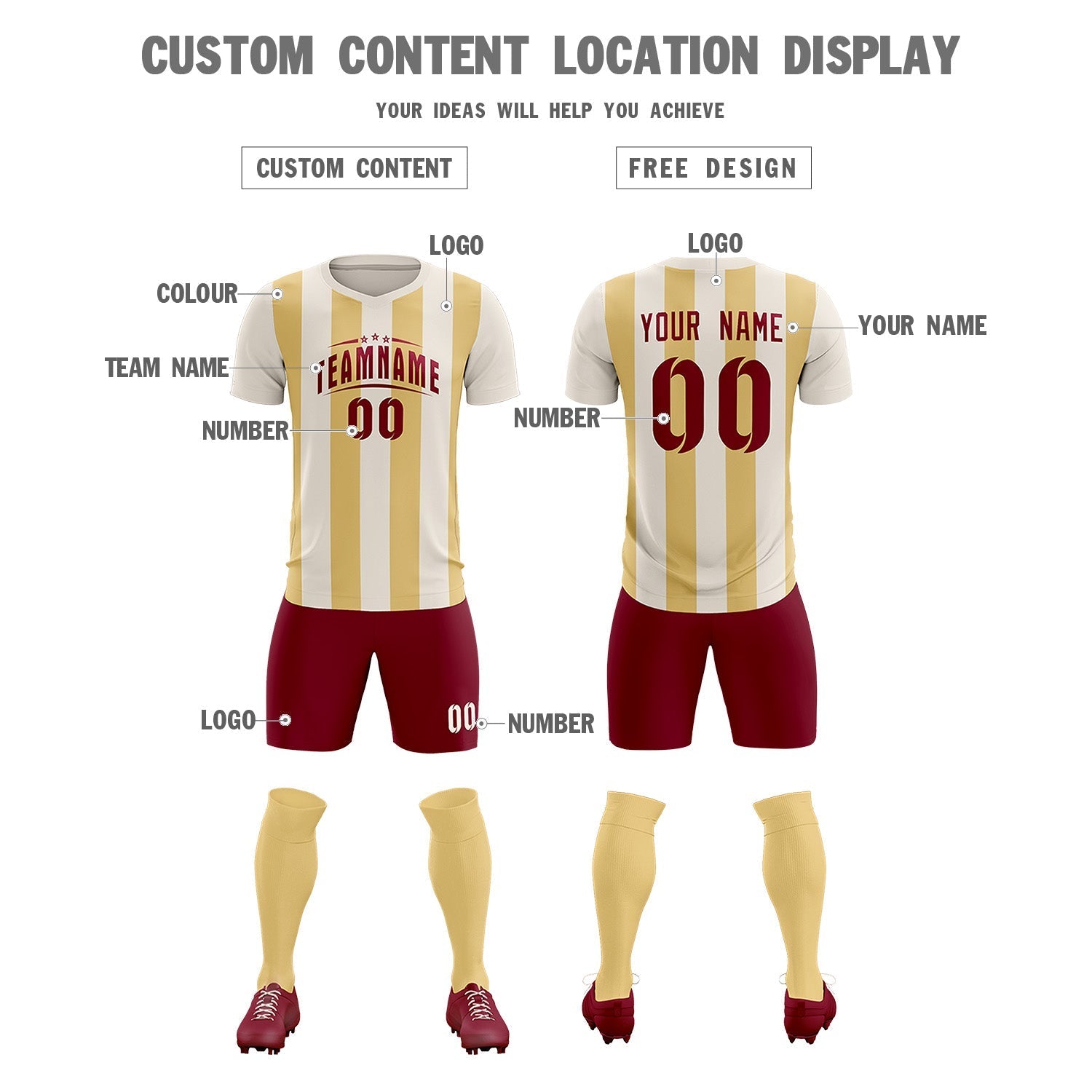 Custom Cream Khaki Vertical Stripes Casual Outdoor Soccer Sets Jersey