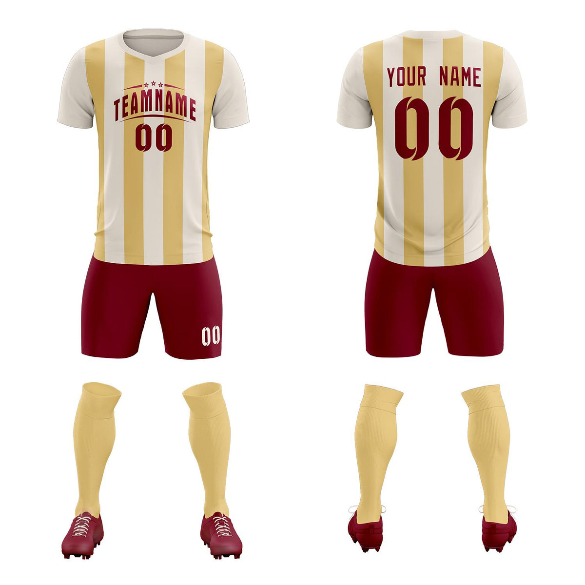 Custom Cream Khaki Vertical Stripes Casual Outdoor Soccer Sets Jersey