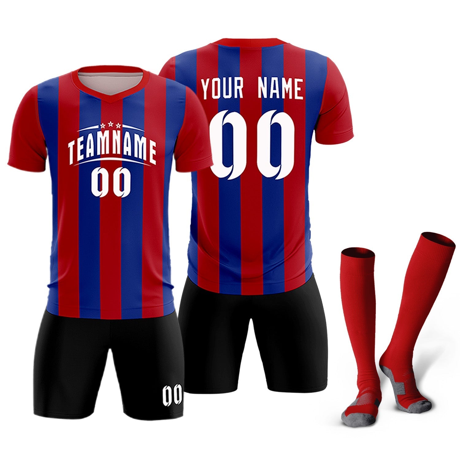 Custom Red Royal Vertical Stripes Casual Outdoor Soccer Sets Jersey