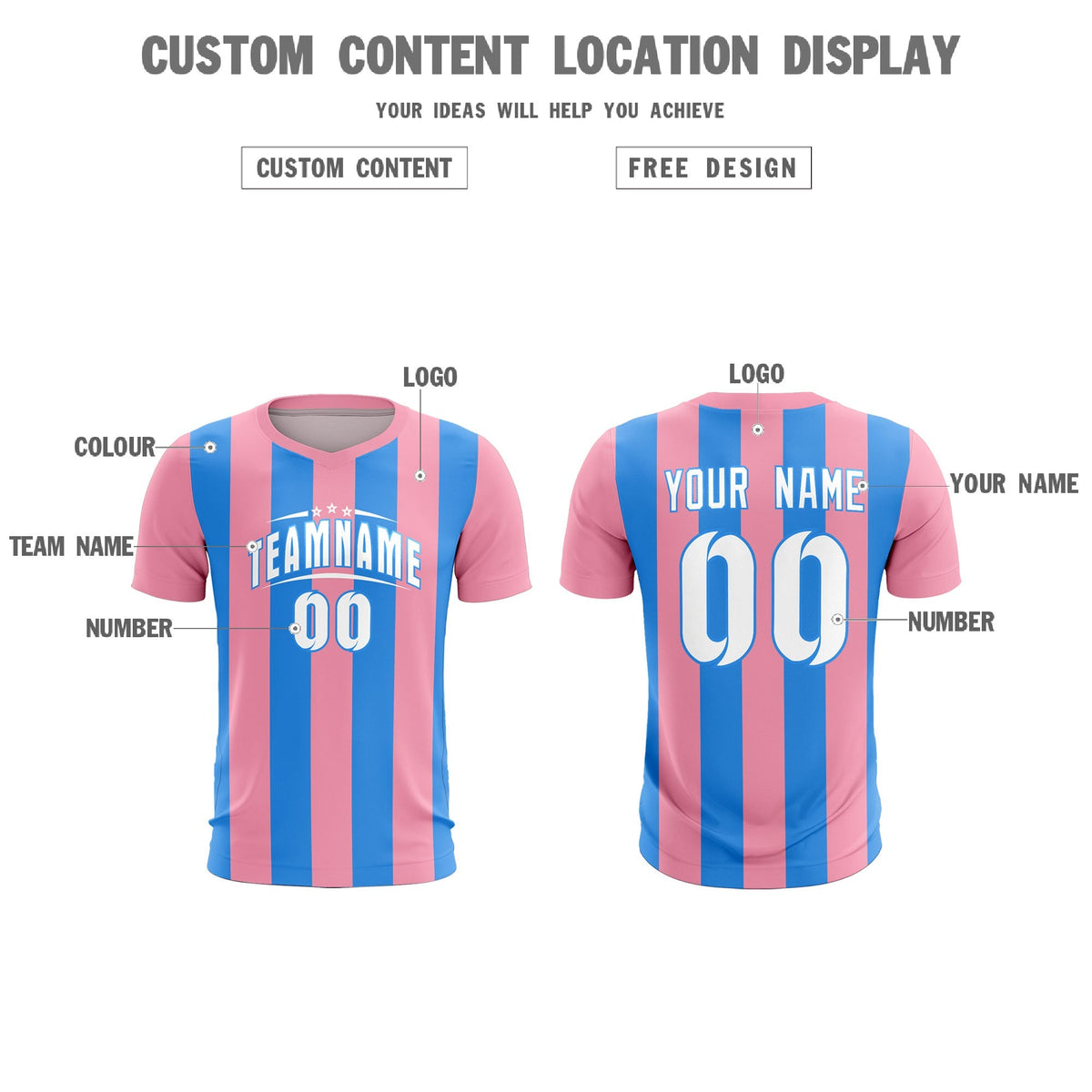 Custom Light Pink Powder Blue Vertical Stripes Casual Outdoor Soccer Sets Jersey