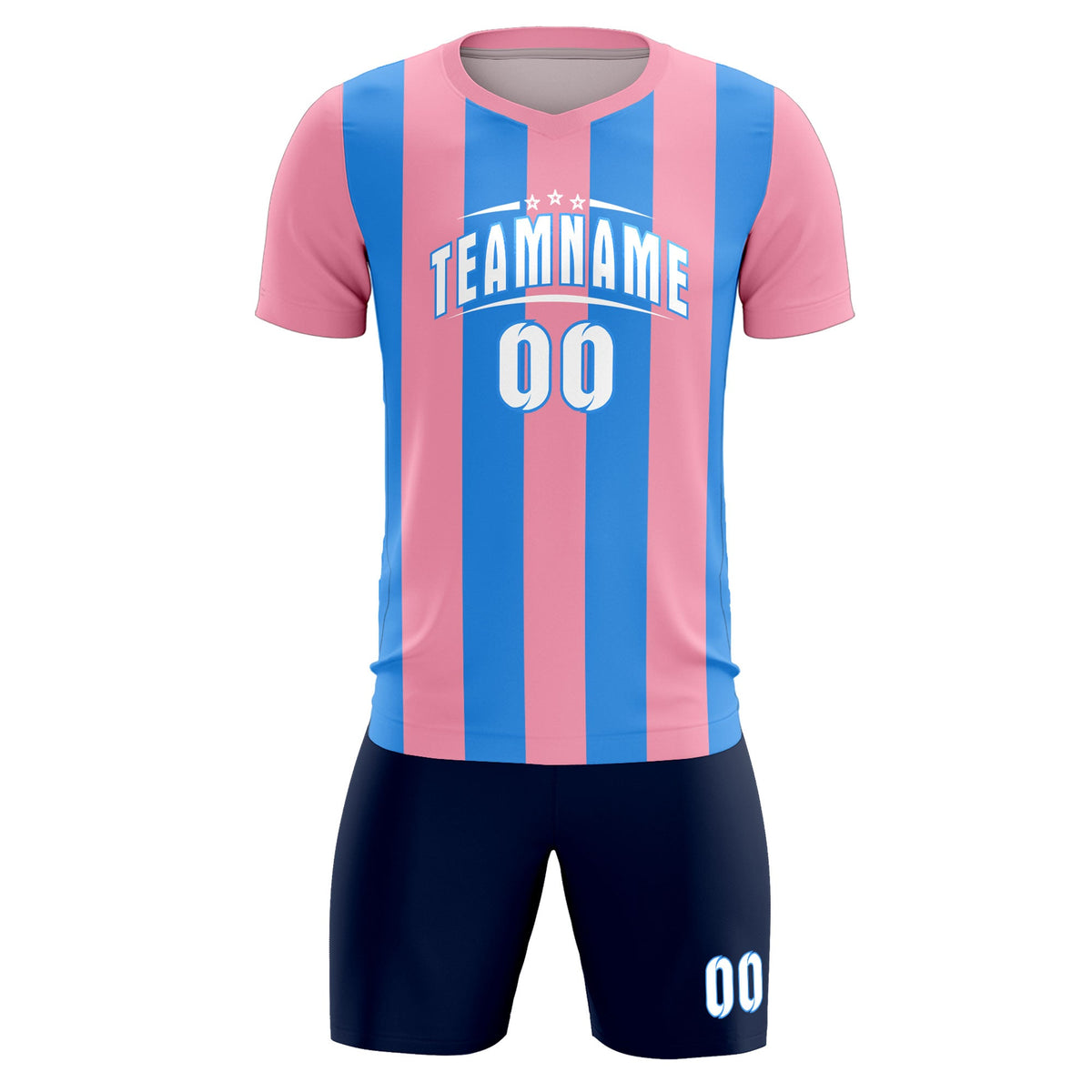 Custom Light Pink Powder Blue Vertical Stripes Casual Outdoor Soccer Sets Jersey