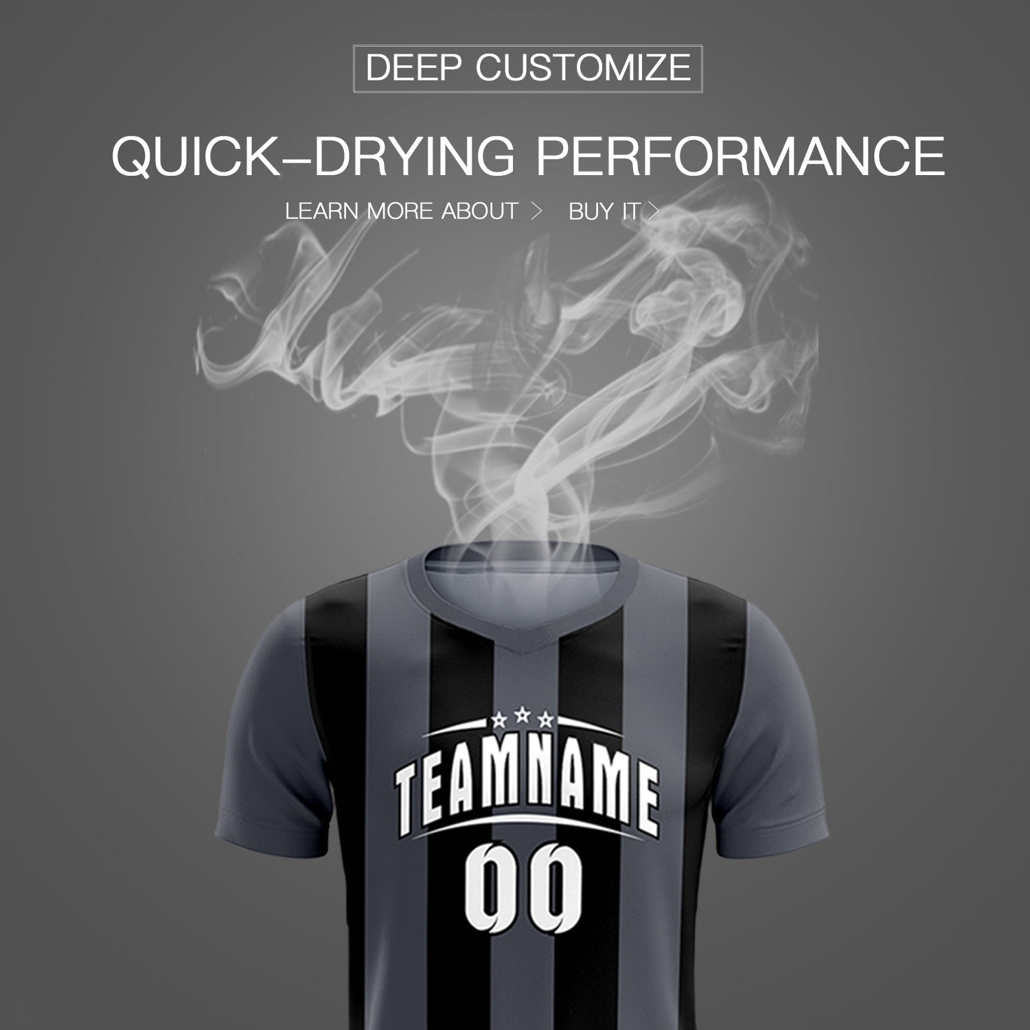 Custom Dark Gray Black Vertical Stripes Casual Outdoor Soccer Sets Jersey