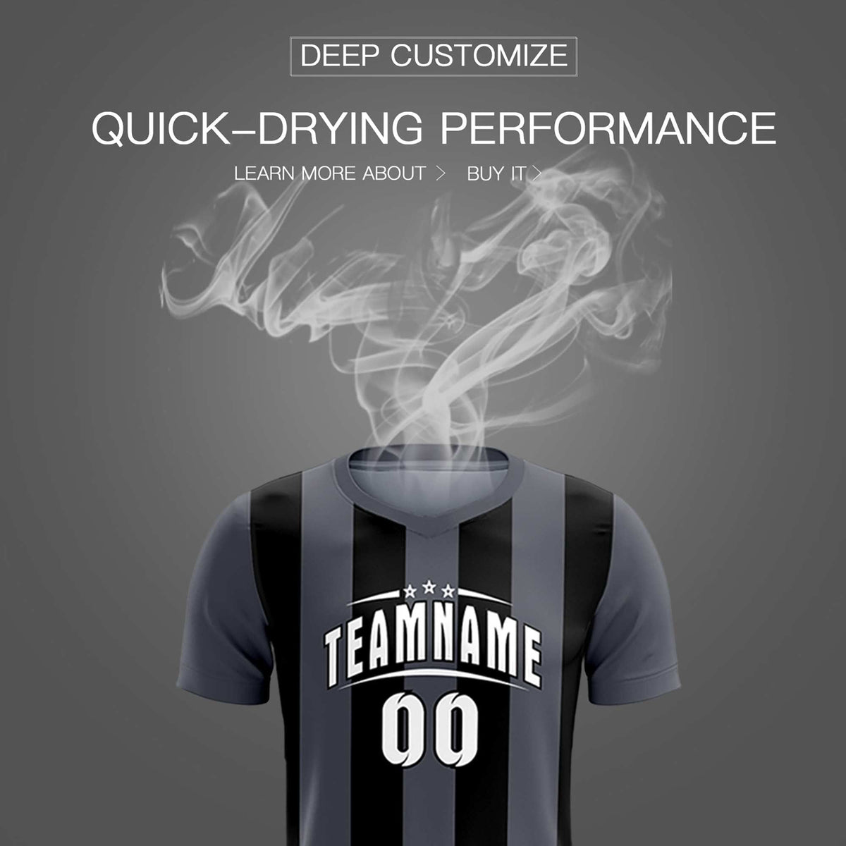 Custom Dark Gray Black Vertical Stripes Casual Outdoor Soccer Sets Jersey