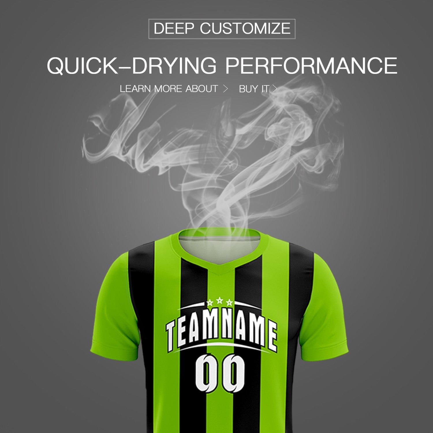 Custom Neon Green Black Vertical Stripes Casual Outdoor Soccer Sets Jersey