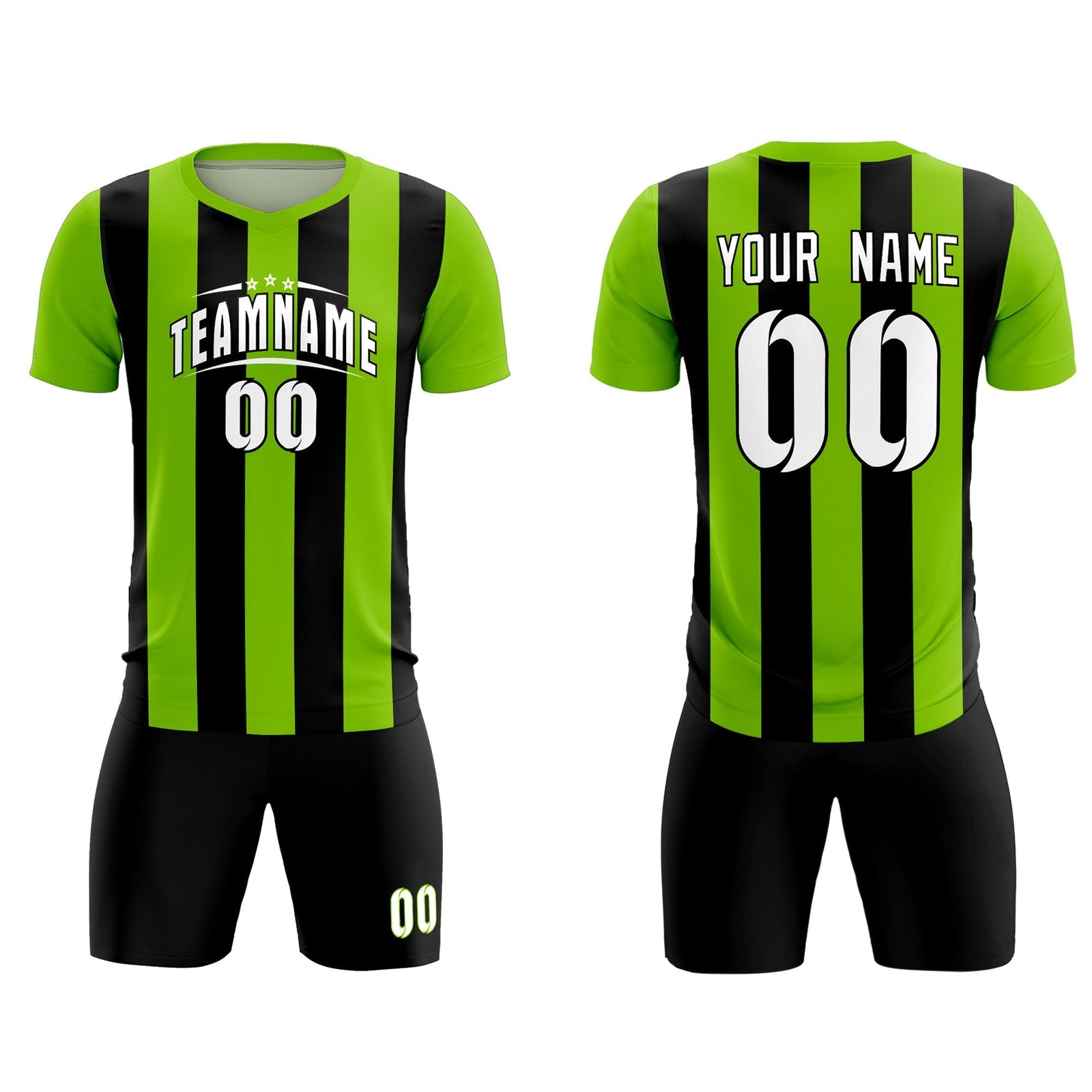 Custom Neon Green Black Vertical Stripes Casual Outdoor Soccer Sets Jersey
