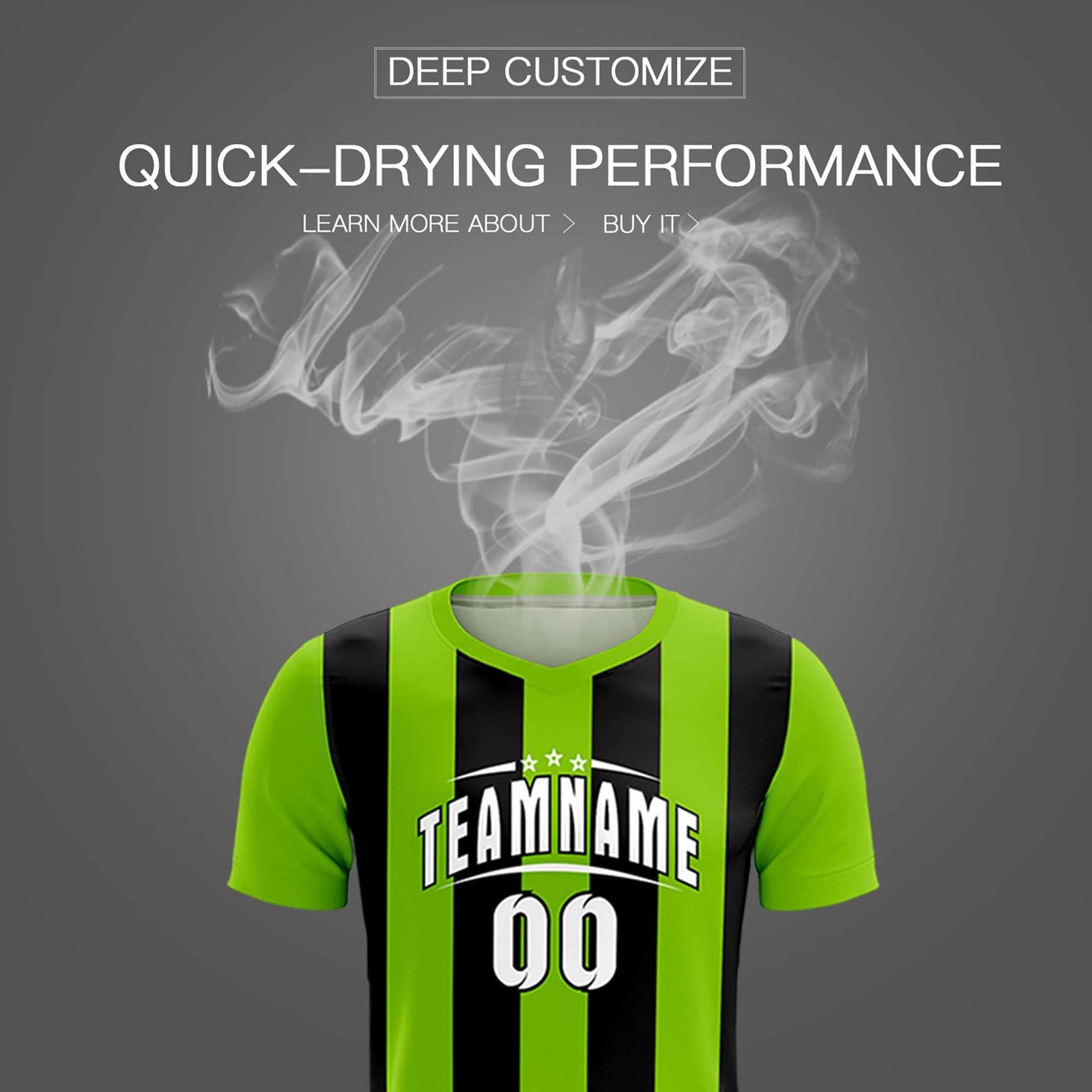 Custom Neon Green Black Vertical Stripes Casual Outdoor Soccer Sets Jersey