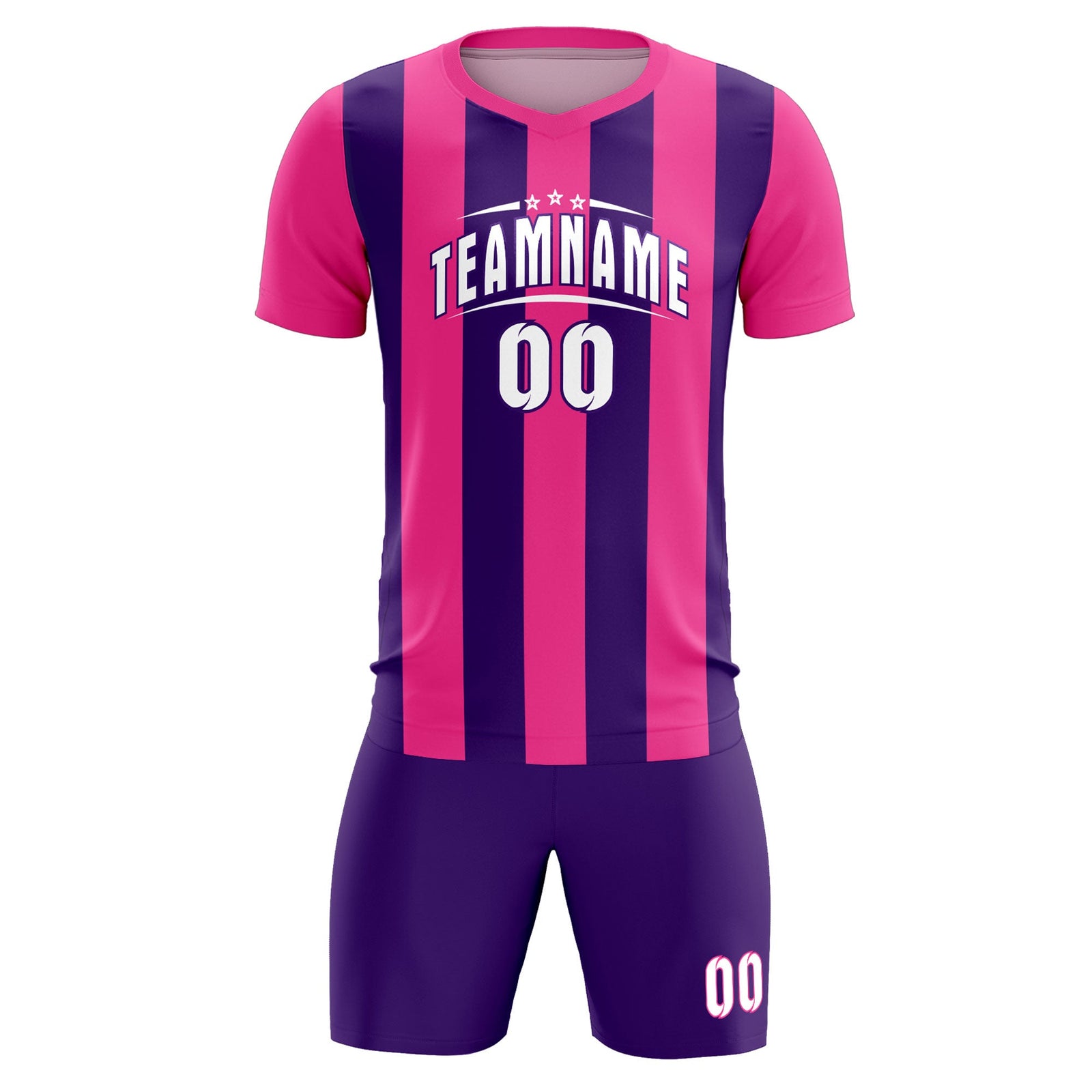 Custom Pink Purple Vertical Stripes Casual Outdoor Soccer Sets Jersey