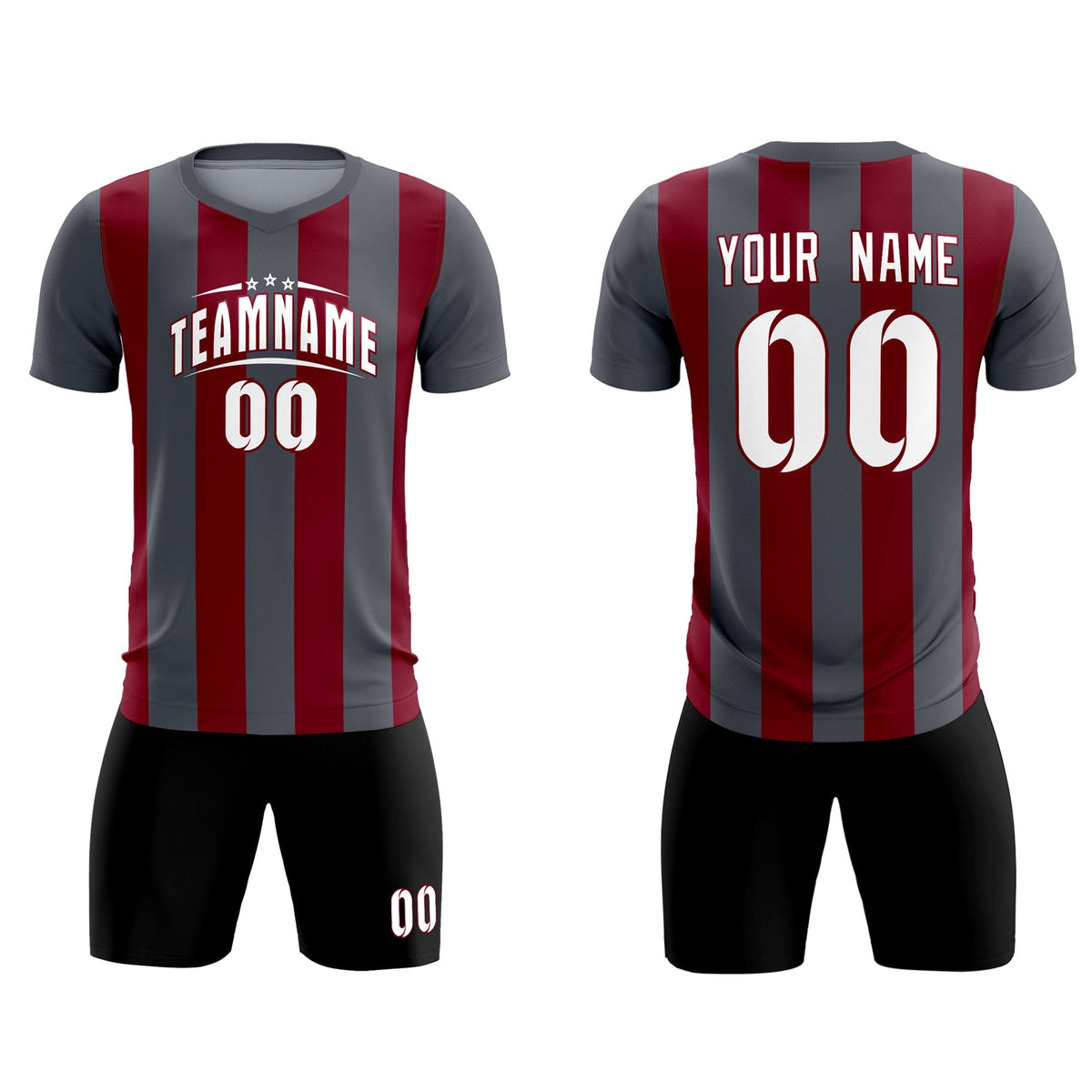 Custom Dark Gray Crimson Vertical Stripes Casual Outdoor Soccer Sets Jersey