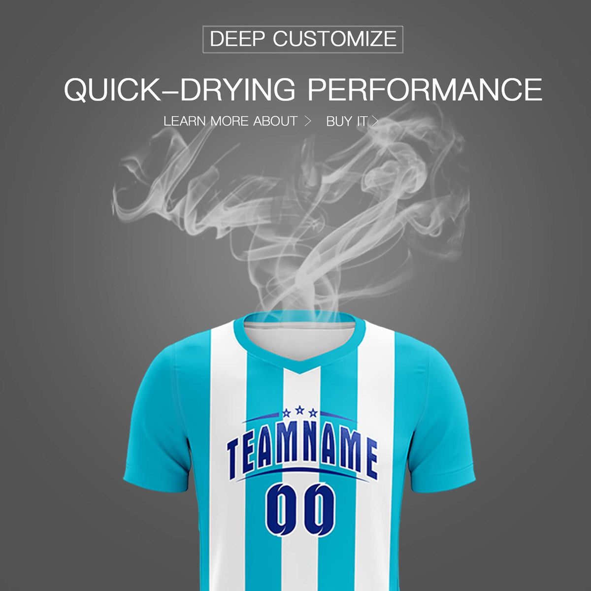 Custom White Sky Blue Vertical Stripes Casual Outdoor Soccer Sets Jersey