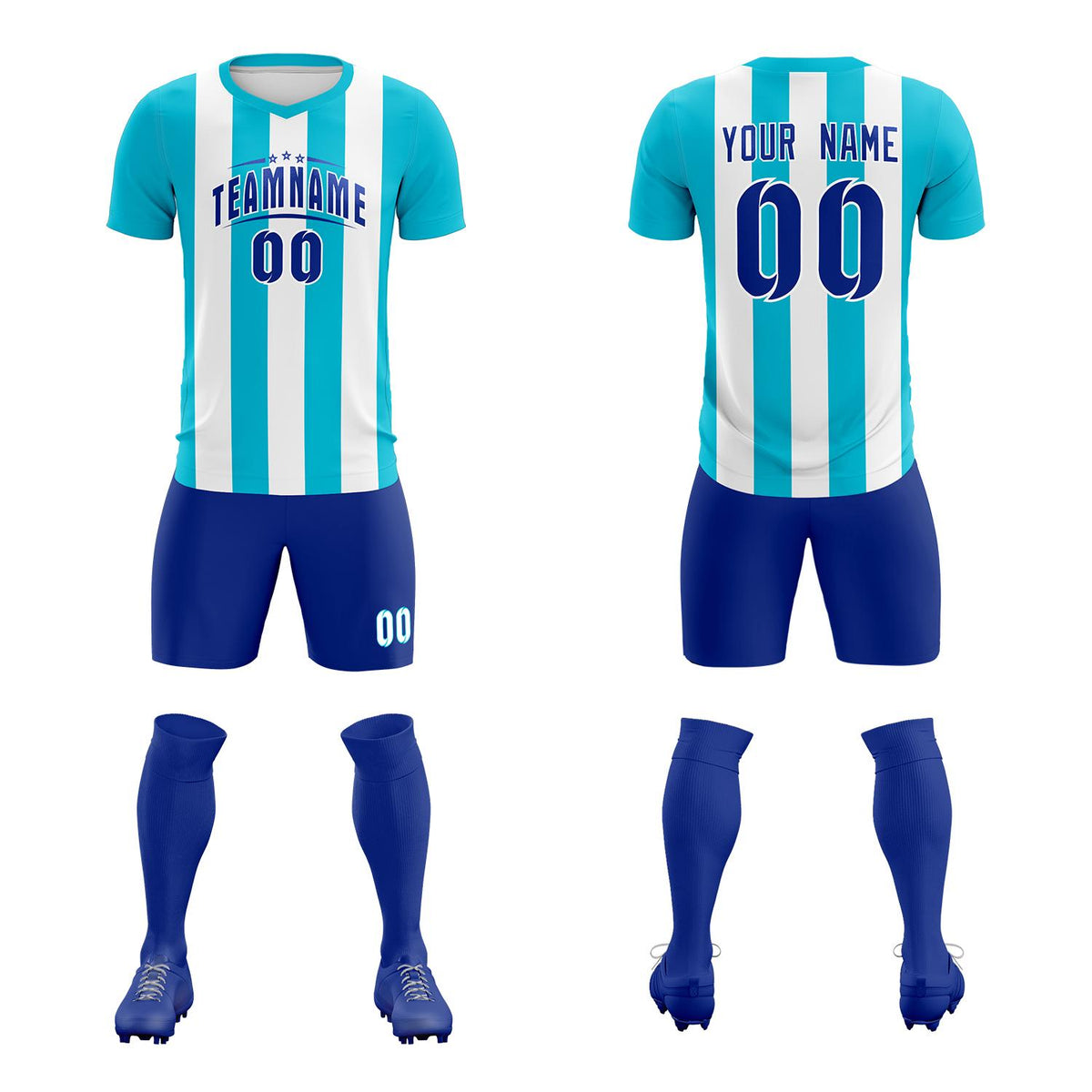 Custom White Sky Blue Vertical Stripes Casual Outdoor Soccer Sets Jersey