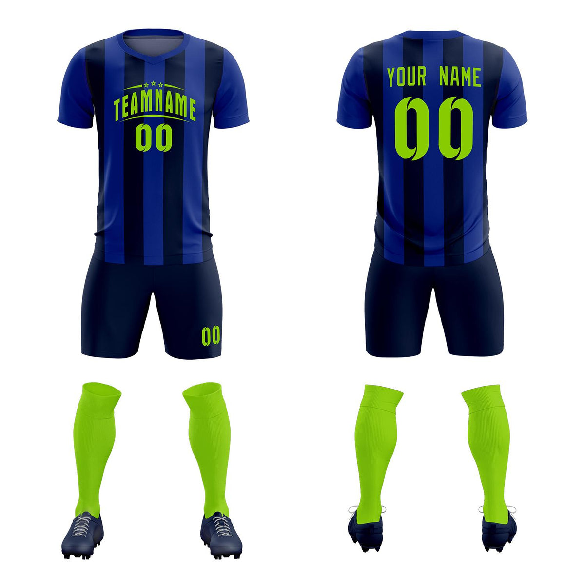 Custom Royal Navy Vertical Stripes Casual Outdoor Soccer Sets Jersey