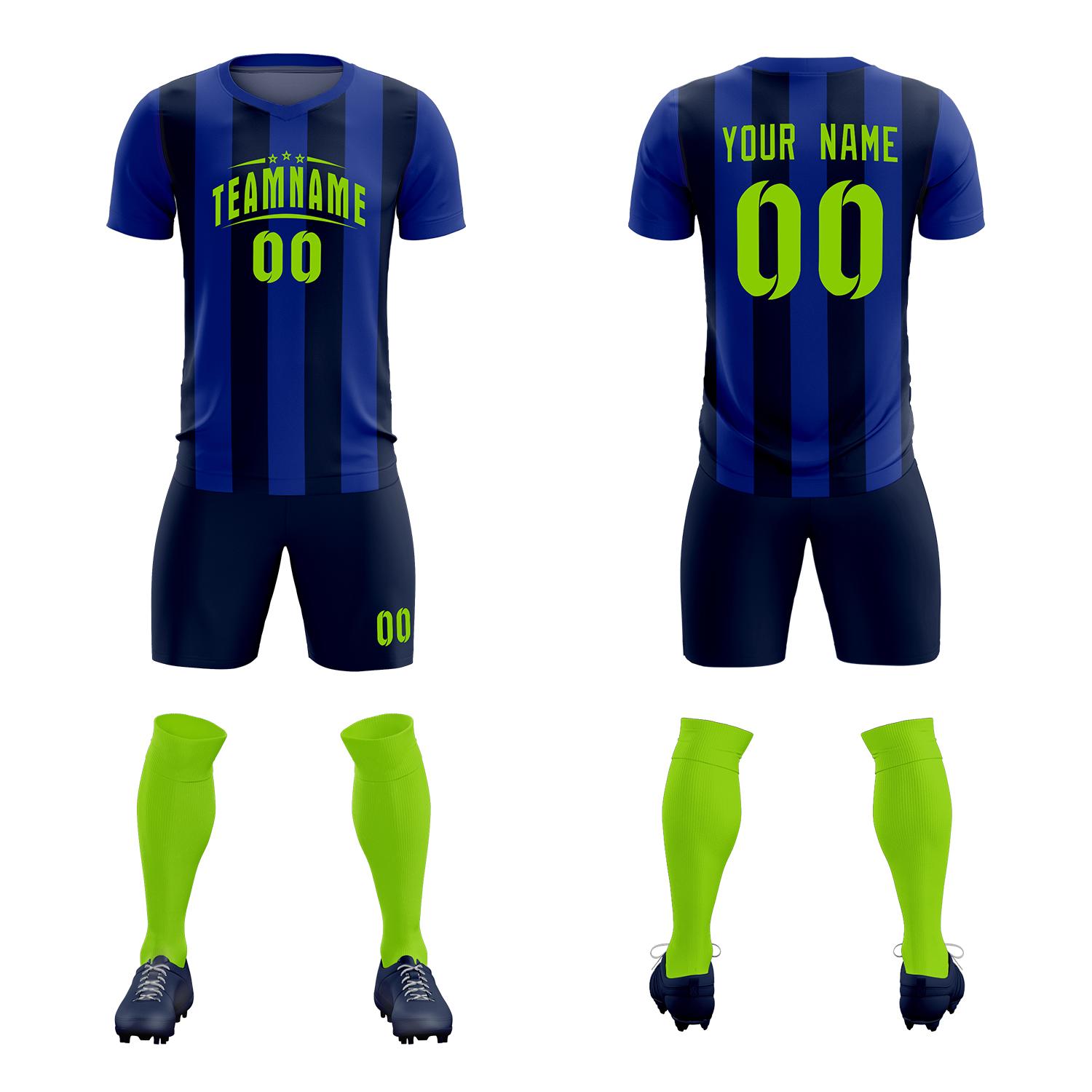 Custom Royal Navy Vertical Stripes Casual Outdoor Soccer Sets Jersey