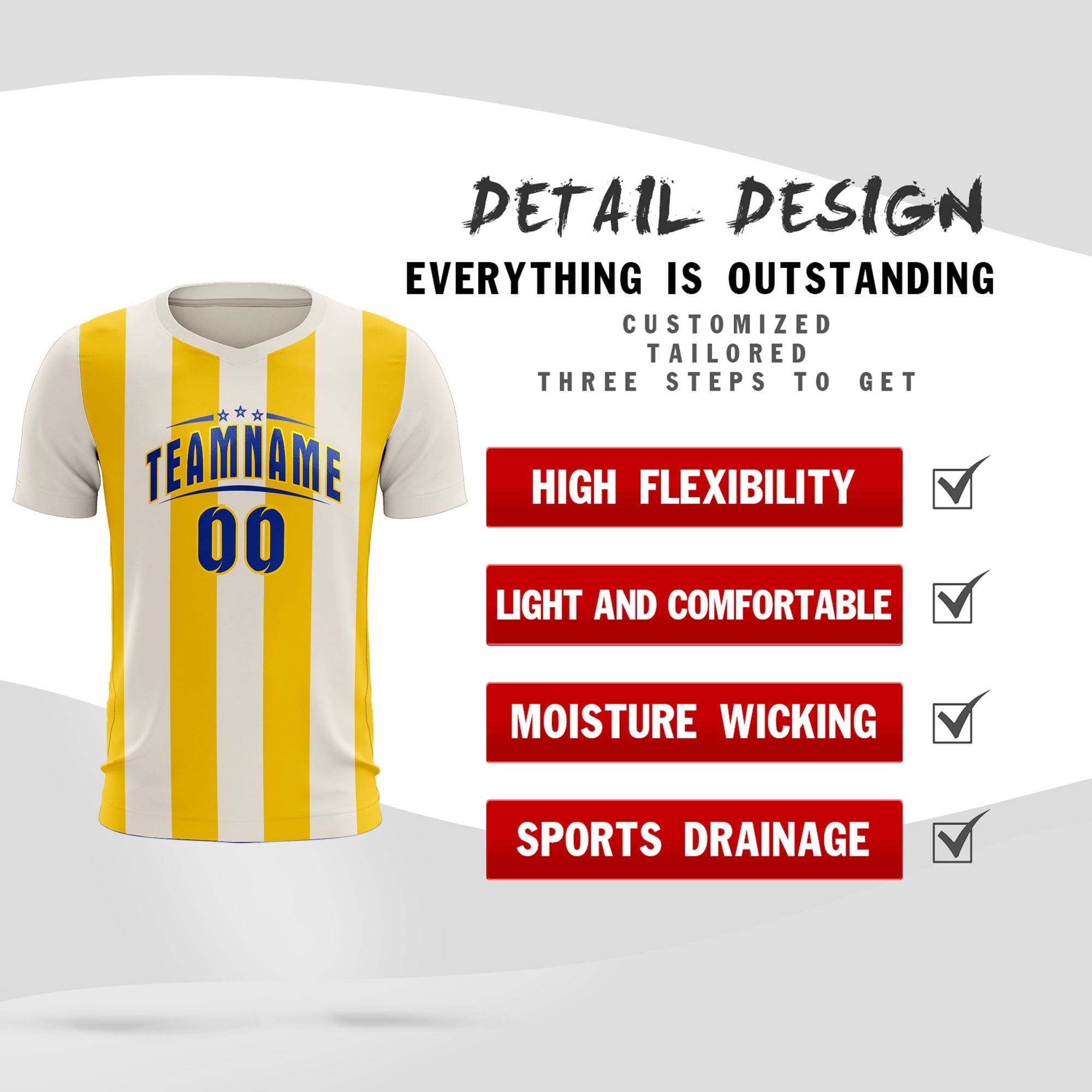 Custom Cream Gold Vertical Stripes Casual Outdoor Soccer Sets Jersey