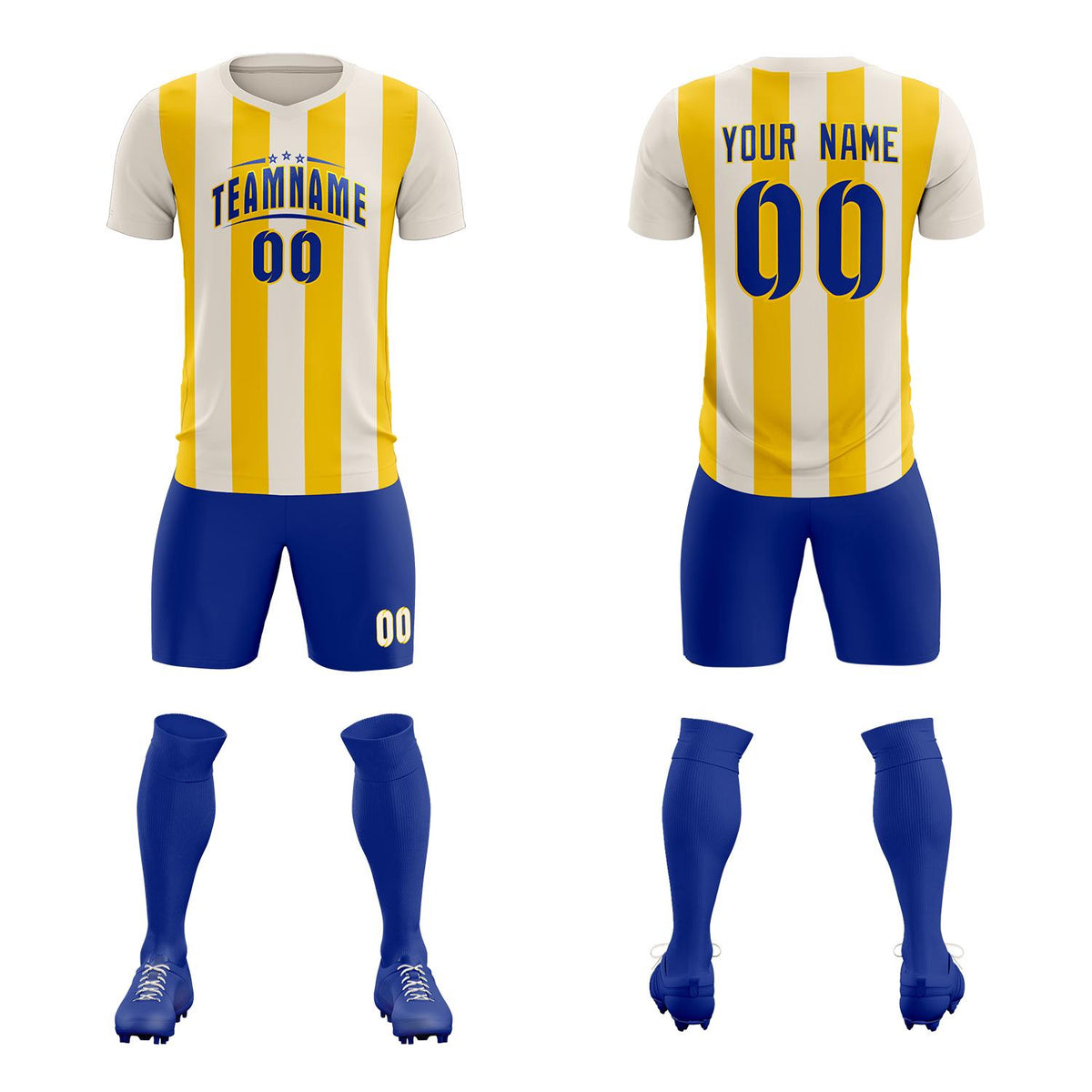 Custom Cream Gold Vertical Stripes Casual Outdoor Soccer Sets Jersey