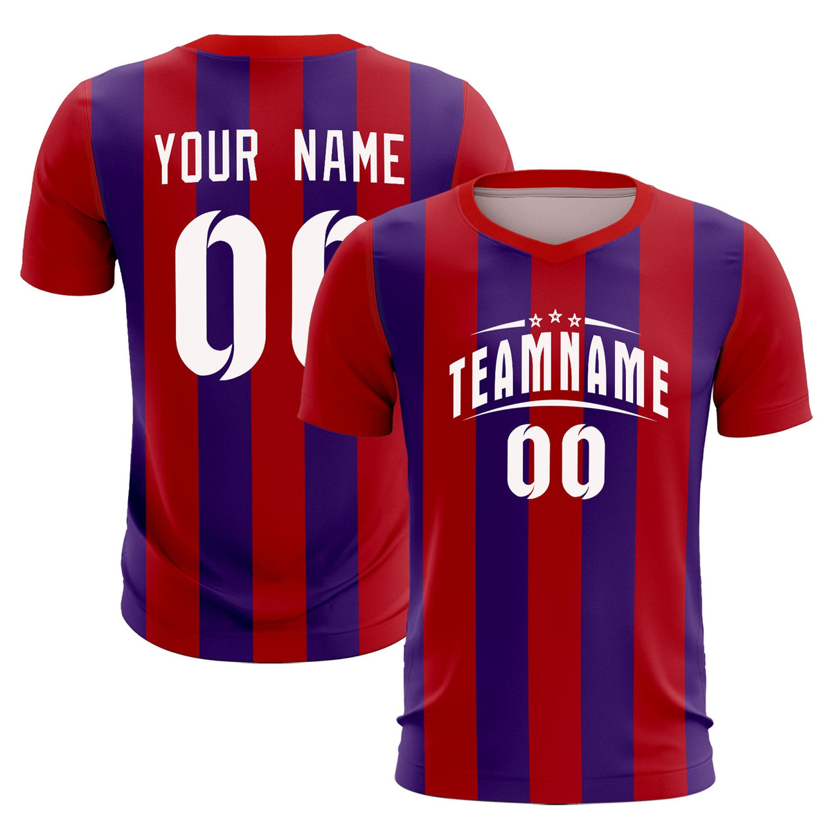 Custom Red Purple Vertical Stripes Casual Outdoor Soccer Sets Jersey