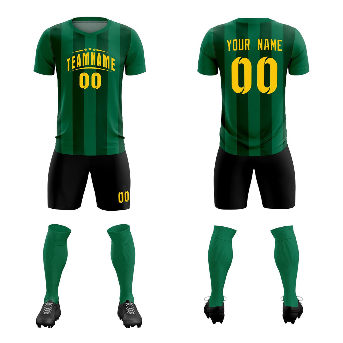 Custom Kelly Green Green Vertical Stripes Casual Outdoor Soccer Sets Jersey