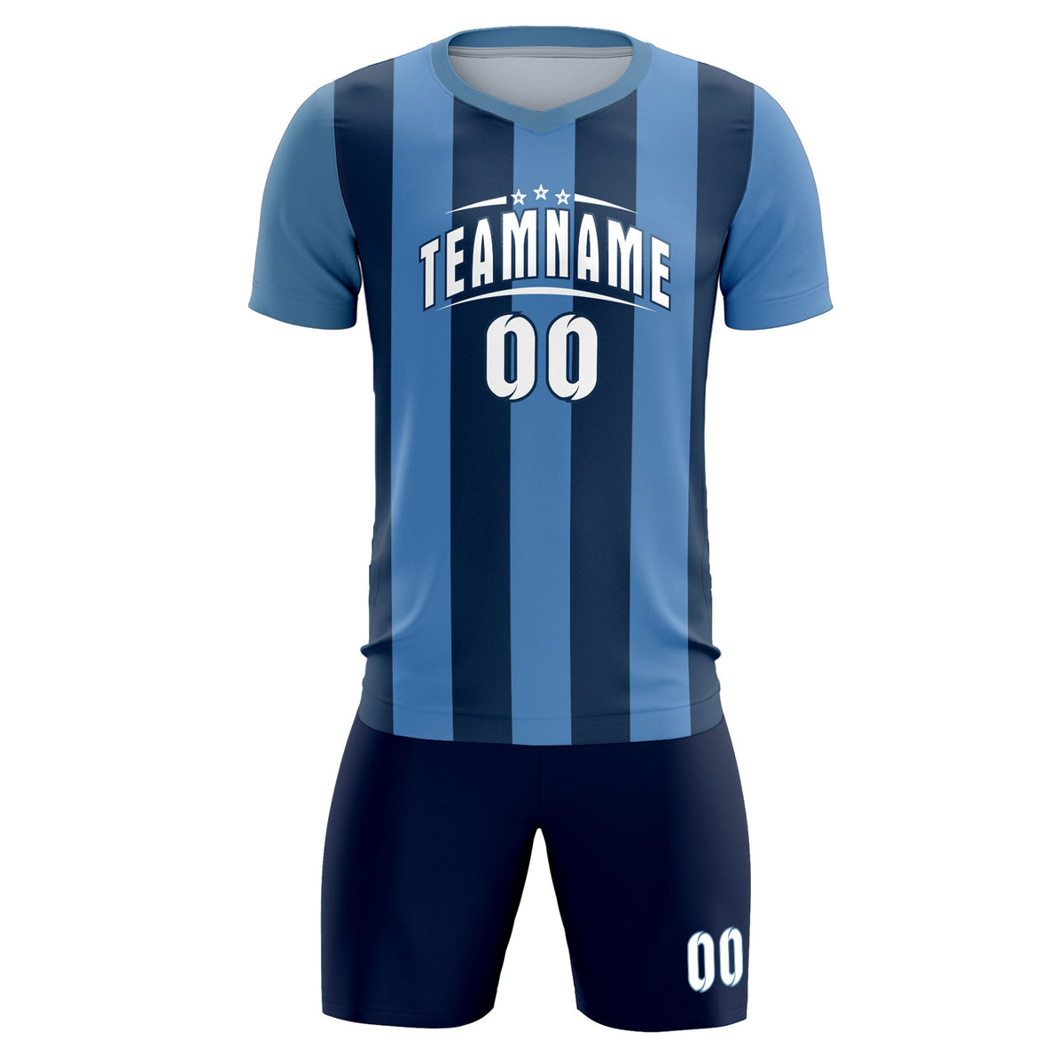 Custom Light Blue Midnight Blue Vertical Stripes Casual Outdoor Soccer Sets Jersey