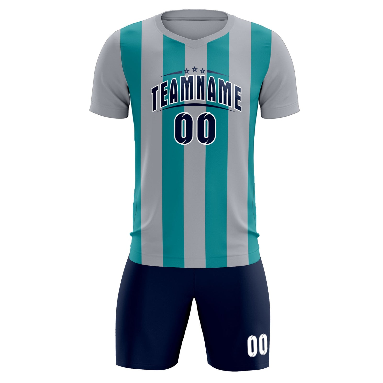 Custom Gray Aqua Vertical Stripes Casual Outdoor Soccer Sets Jersey