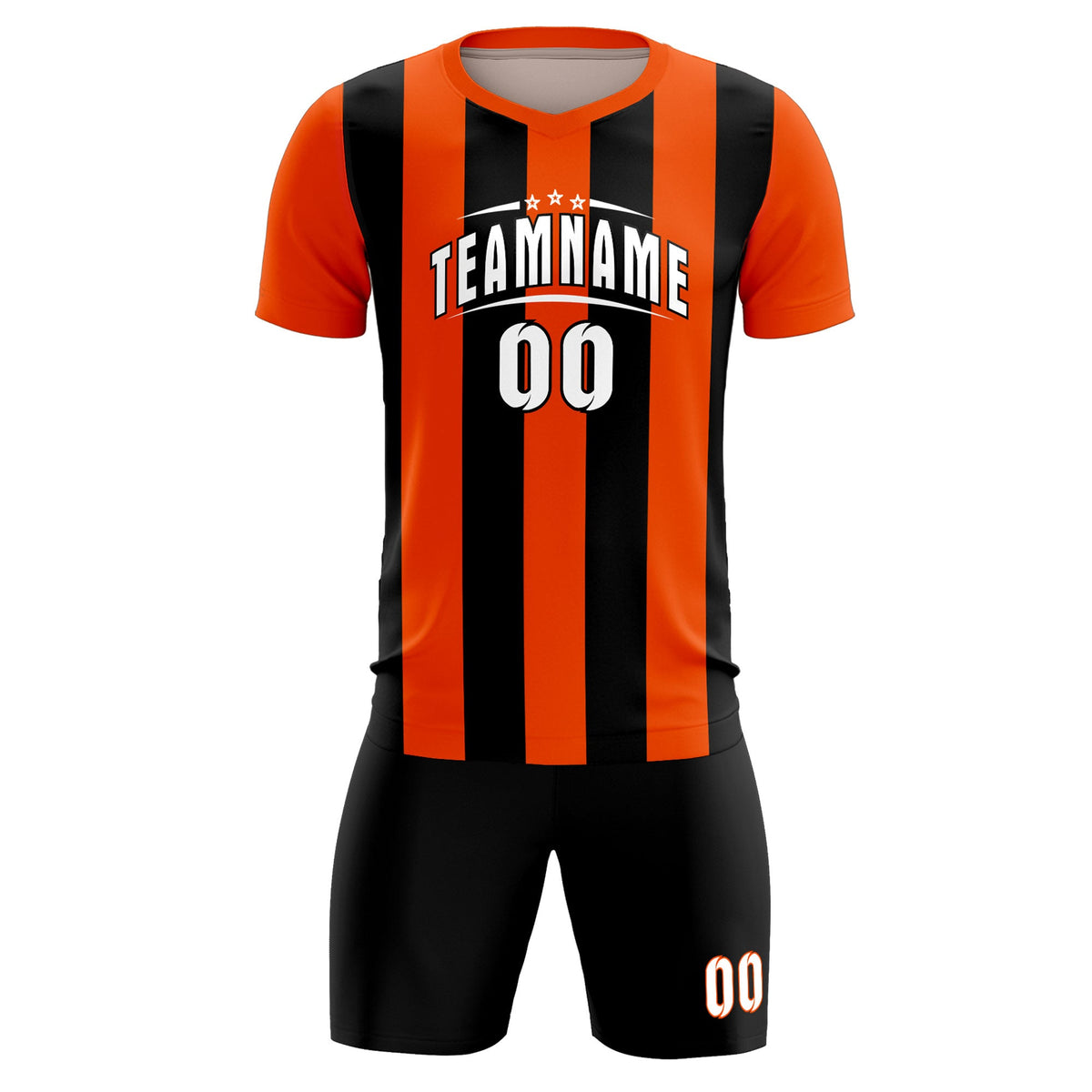 Custom Orange Black Vertical Stripes Casual Outdoor Soccer Sets Jersey