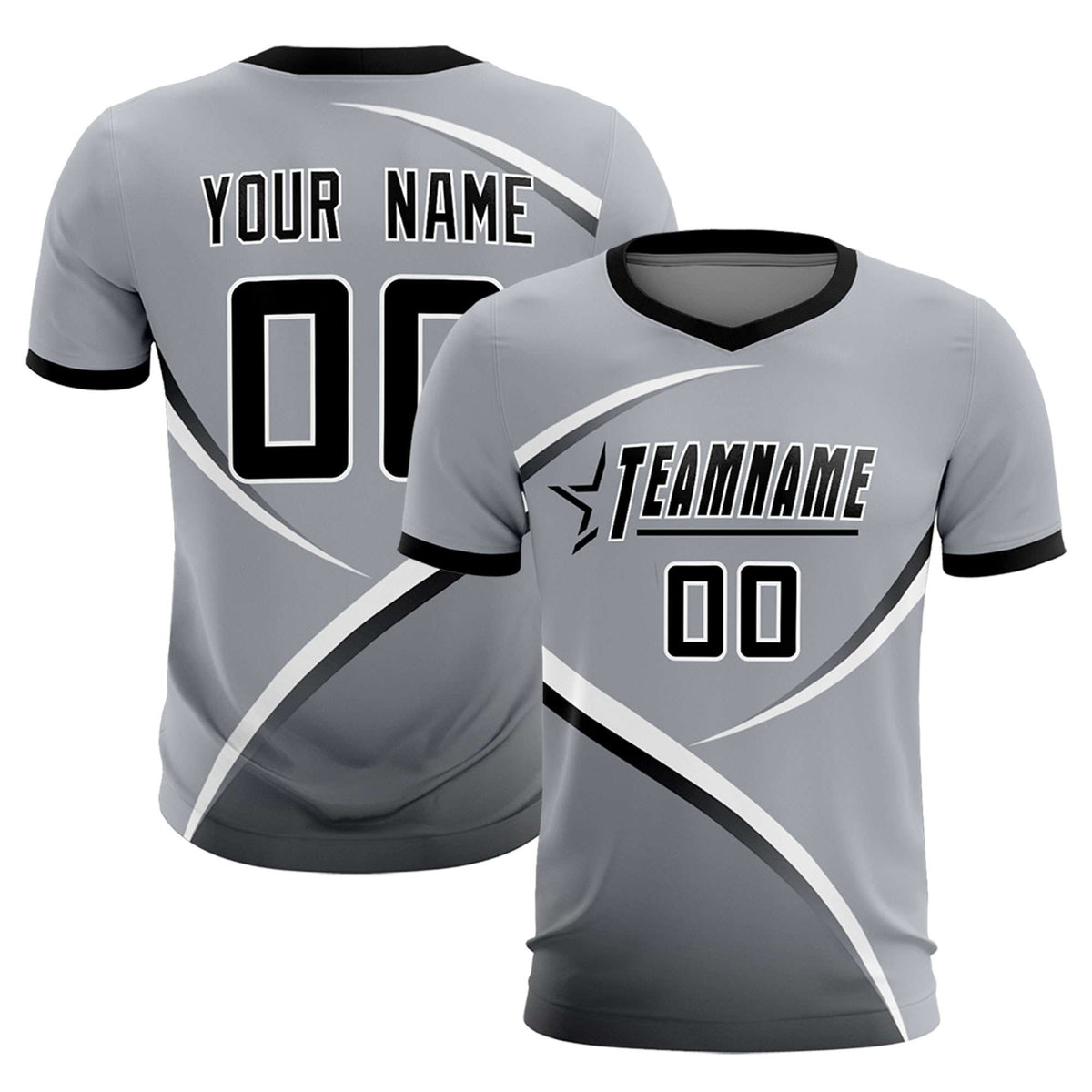 Custom Gray Black Color Block Training Uniform For Men Soccer Sets Jersey