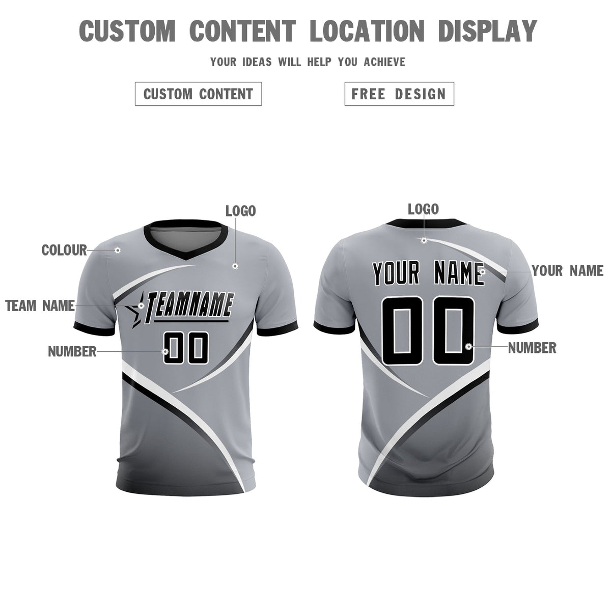Custom Gray Black Color Block Training Uniform For Men Soccer Sets Jersey