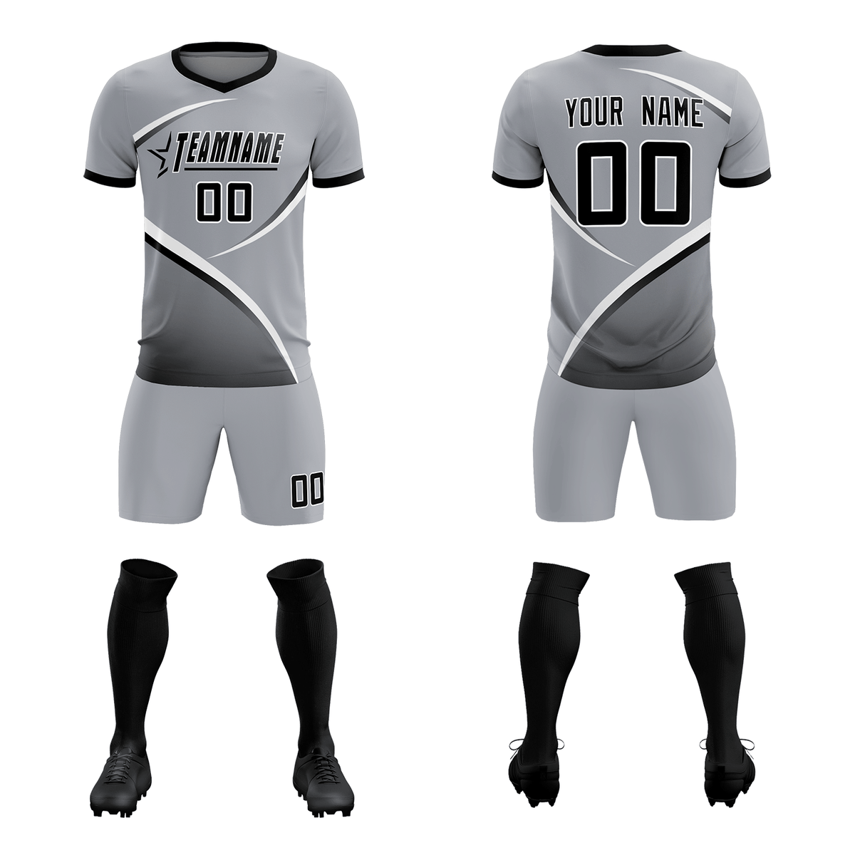 Custom Gray Black Color Block Training Uniform For Men Soccer Sets Jersey