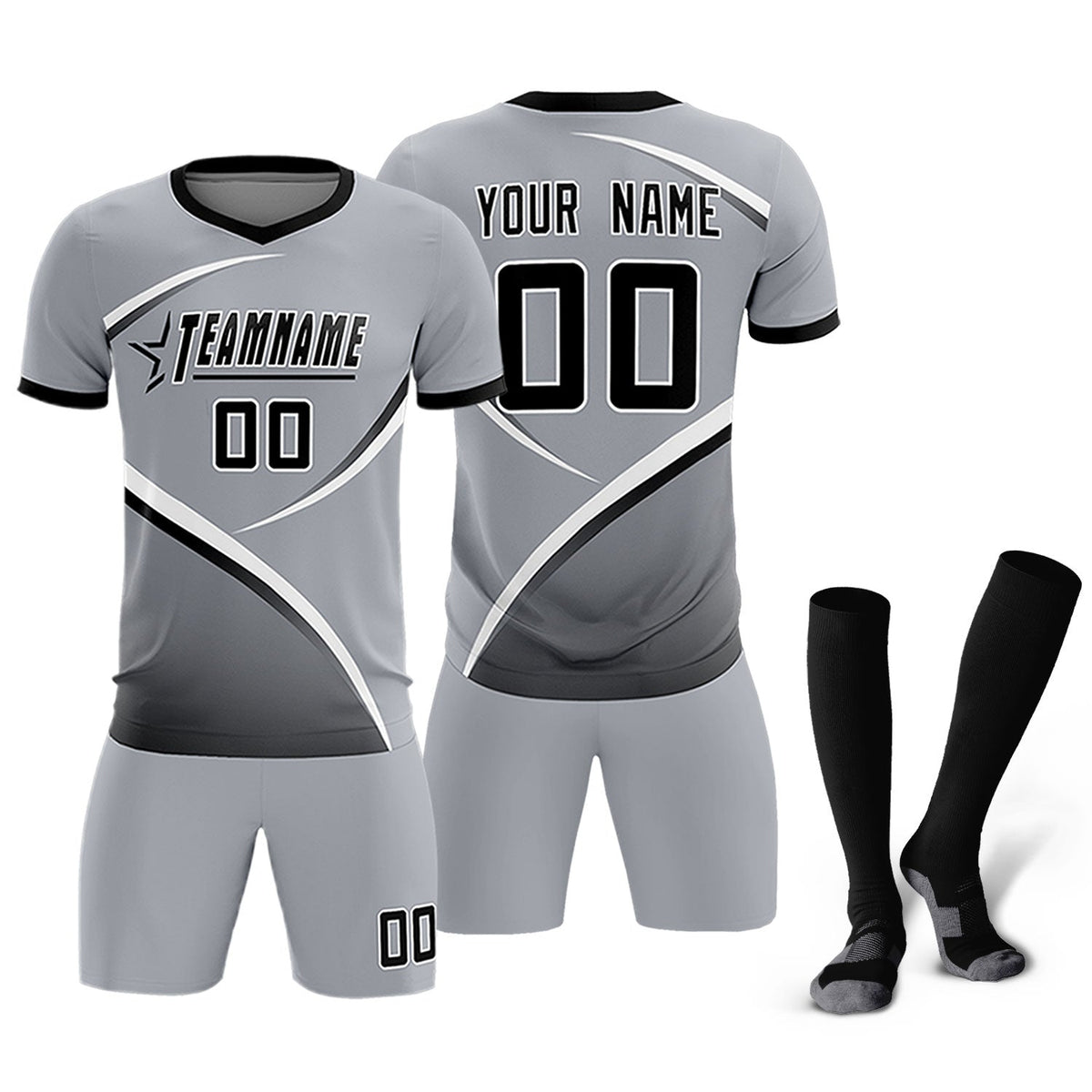 Custom Gray Black Color Block Training Uniform For Men Soccer Sets Jersey