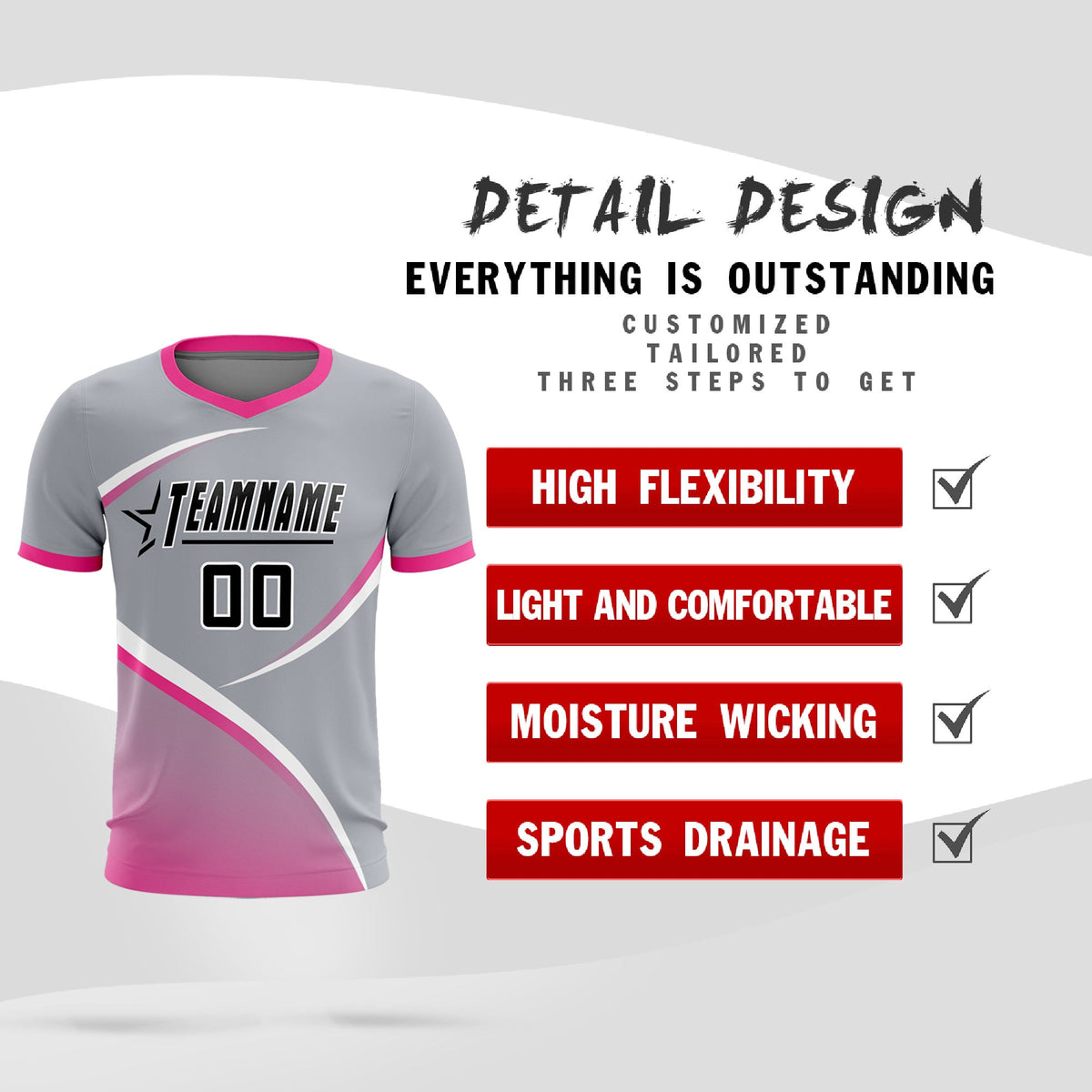 Custom Gray Pink Color Block Training Uniform For Men Soccer Sets Jersey