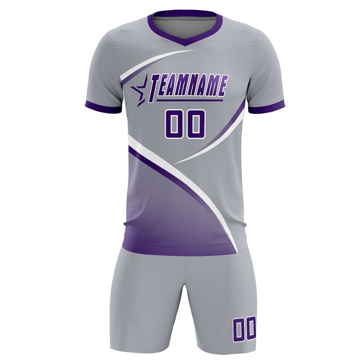 Custom Gray Purple Color Block Training Uniform For Men Soccer Sets Jersey