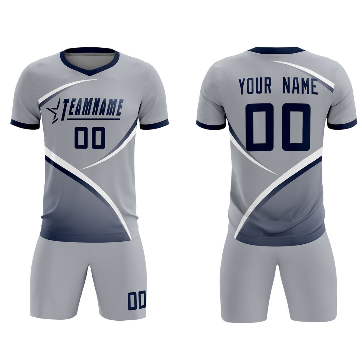 Custom Gray Navy Color Block Training Uniform For Men Soccer Sets Jersey