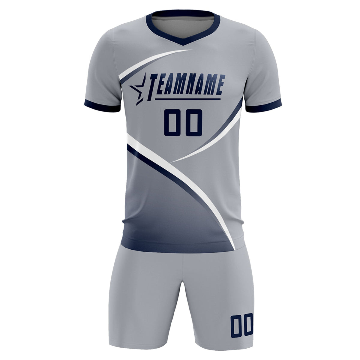 Custom Gray Navy Color Block Training Uniform For Men Soccer Sets Jersey