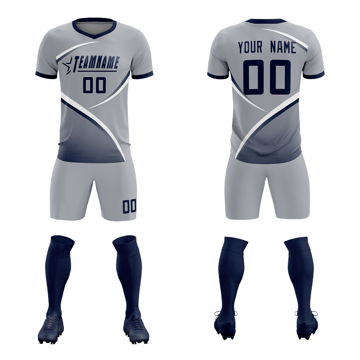 Custom Gray Navy Color Block Training Uniform For Men Soccer Sets Jersey