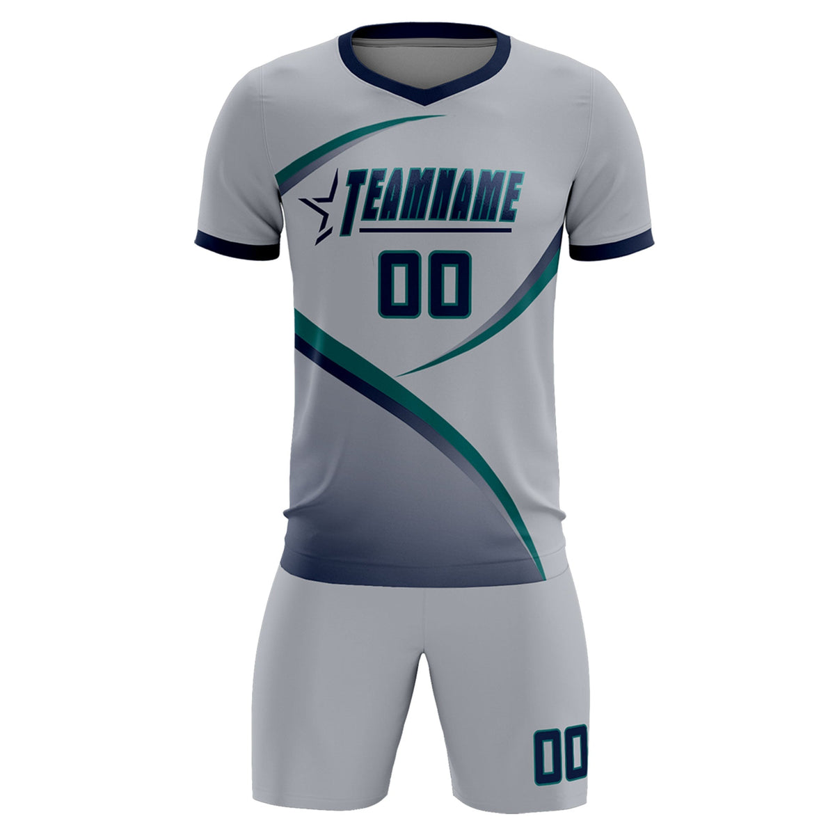 Custom Gray Navy Color Block Training Uniform For Men Soccer Sets Jersey