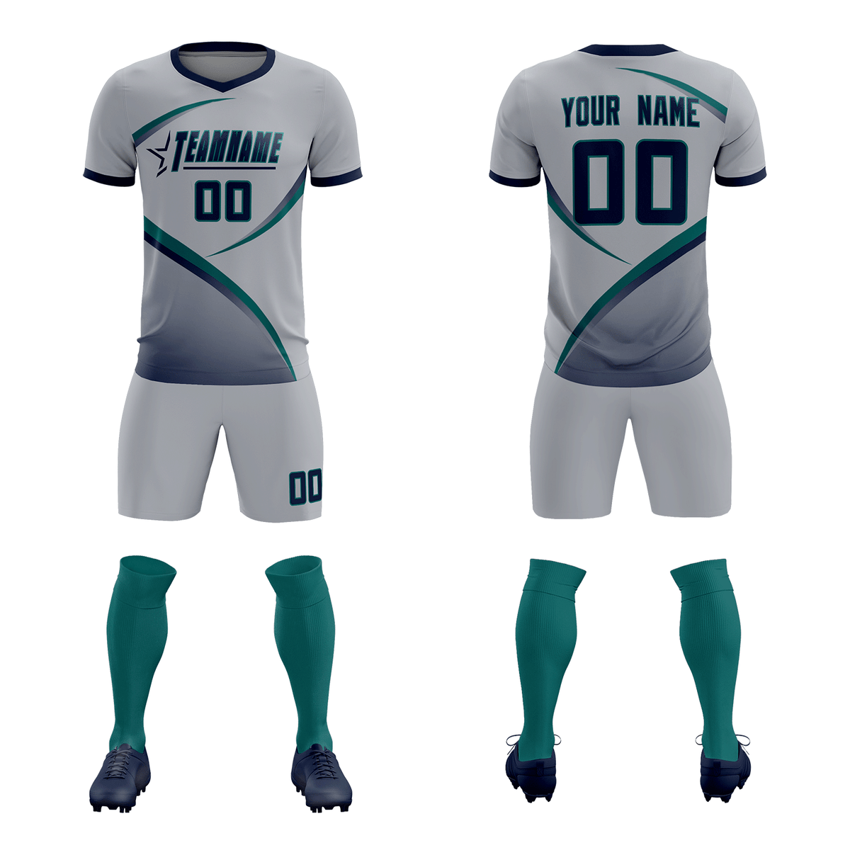 Custom Gray Navy Color Block Training Uniform For Men Soccer Sets Jersey