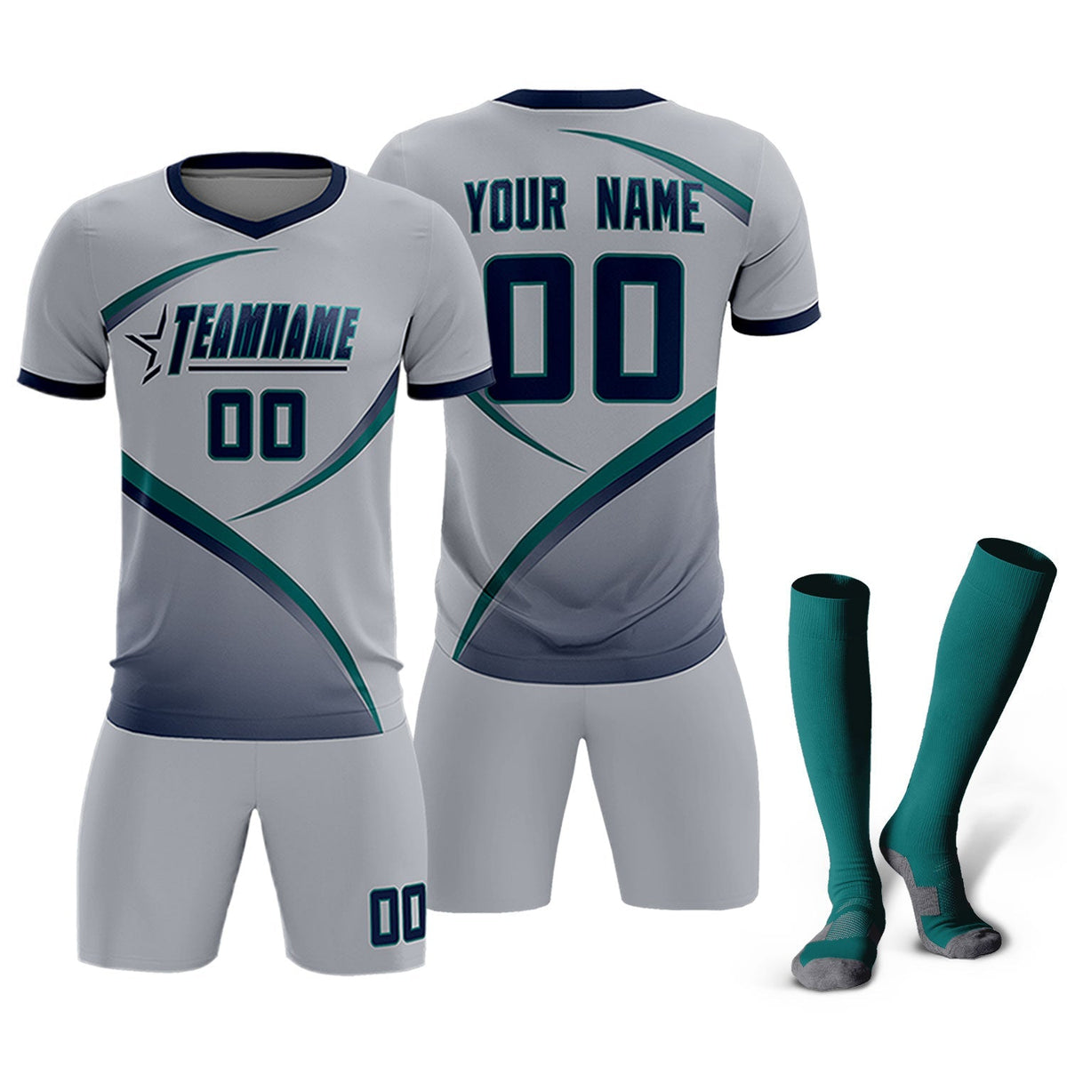 Custom Gray Navy Color Block Training Uniform For Men Soccer Sets Jersey