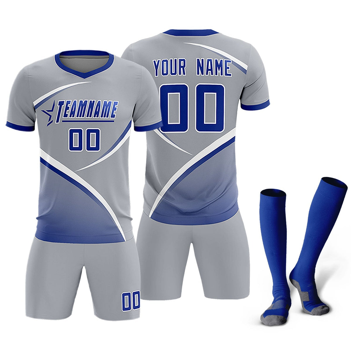 Custom Gray Royal Color Block Training Uniform For Men Soccer Sets Jersey