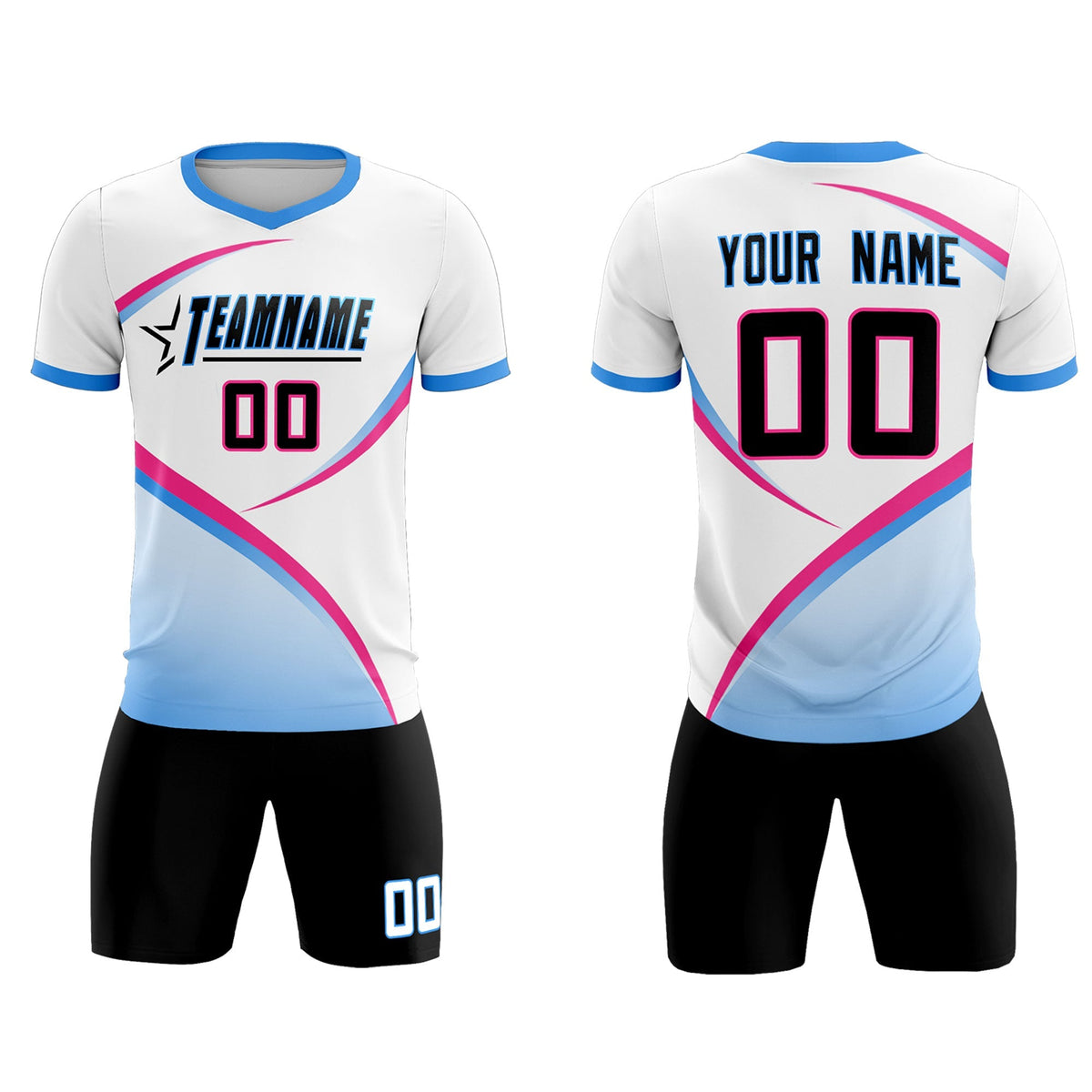 Custom White Powder Blue Color Block Training Uniform For Men Soccer Sets Jersey
