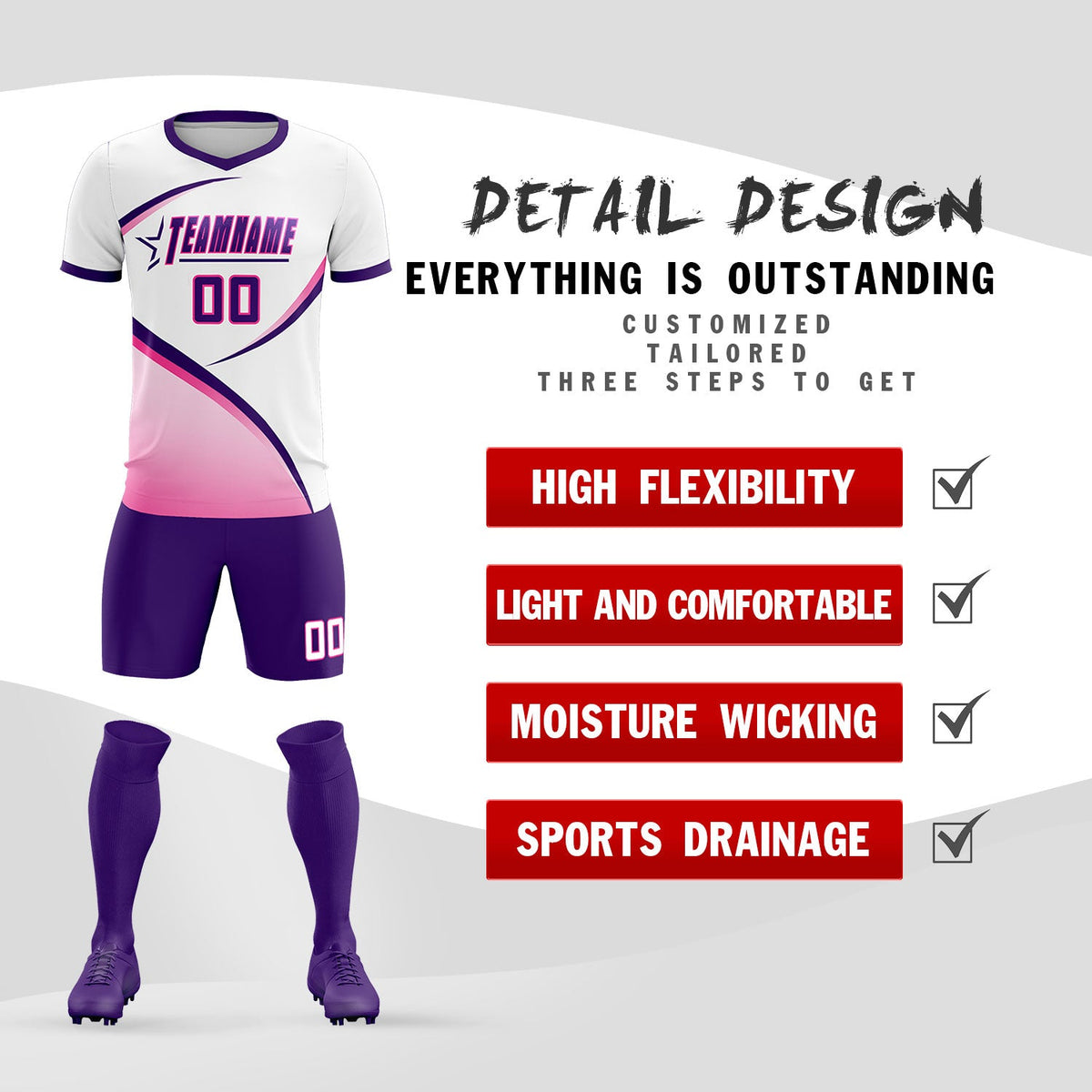 Custom White Purple Color Block Training Uniform For Men Soccer Sets Jersey