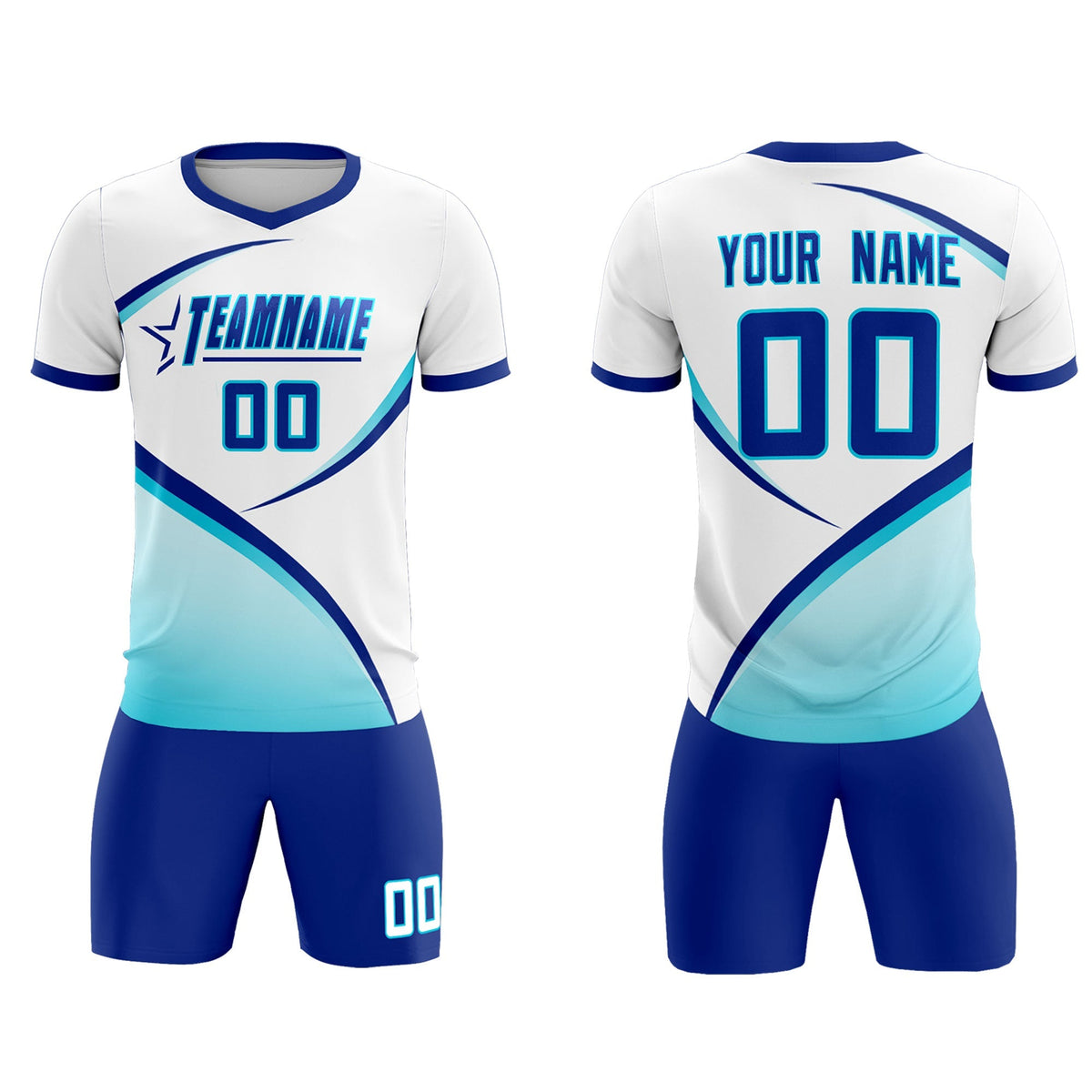 Custom White Sky Blue Color Block Training Uniform For Men Soccer Sets Jersey