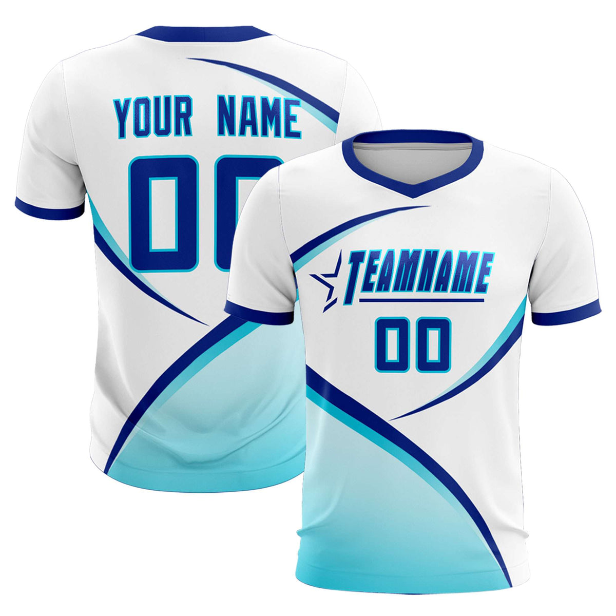 Custom White Sky Blue Color Block Training Uniform For Men Soccer Sets Jersey