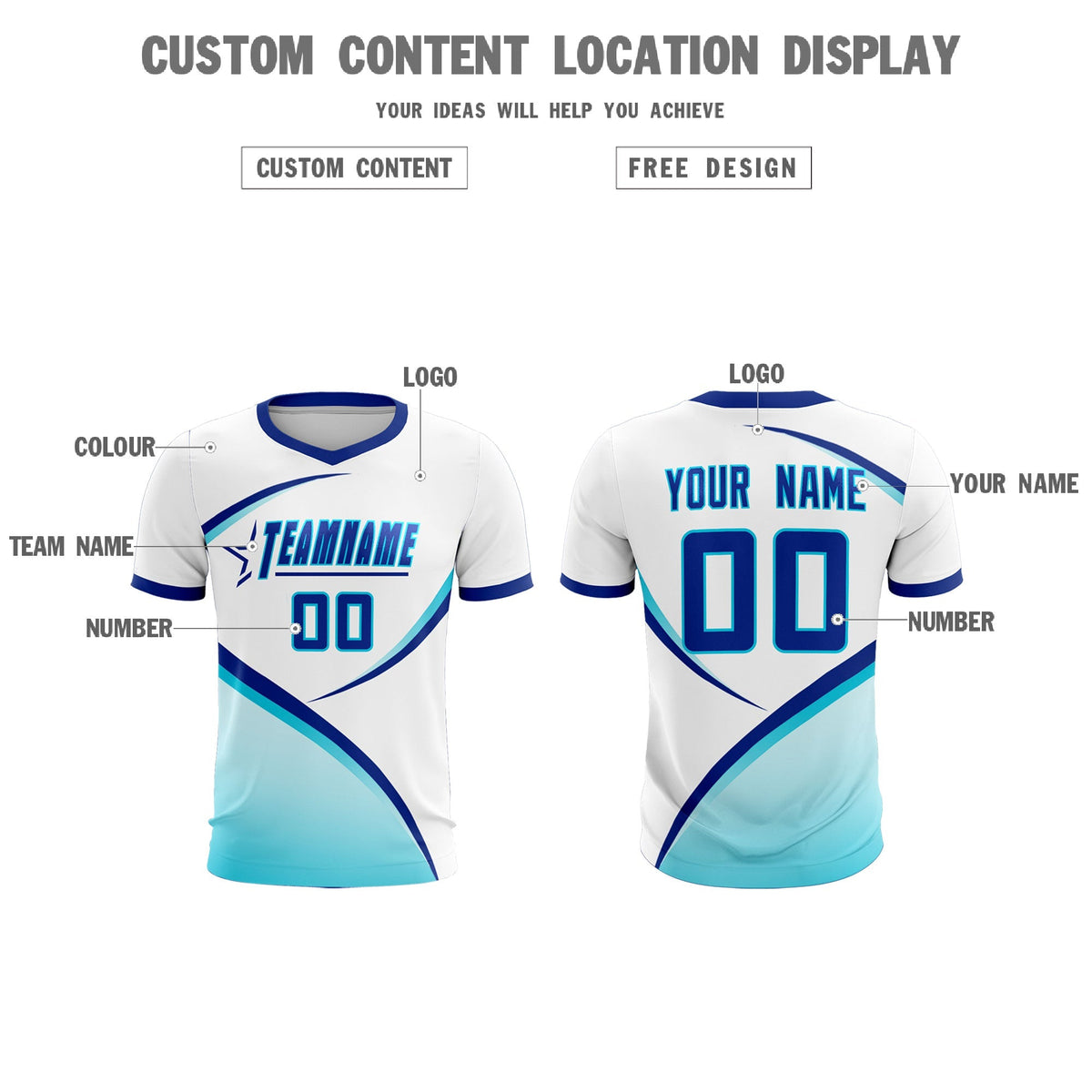 Custom White Sky Blue Color Block Training Uniform For Men Soccer Sets Jersey