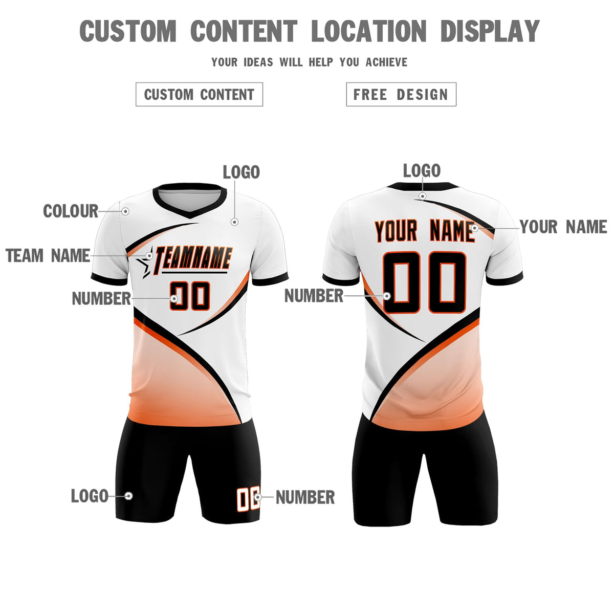Custom White Black Color Block Training Uniform For Men Soccer Sets Jersey