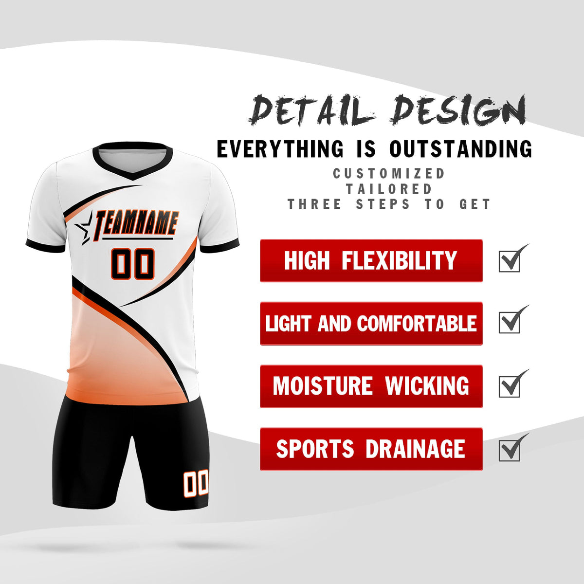 Custom White Black Color Block Training Uniform For Men Soccer Sets Jersey