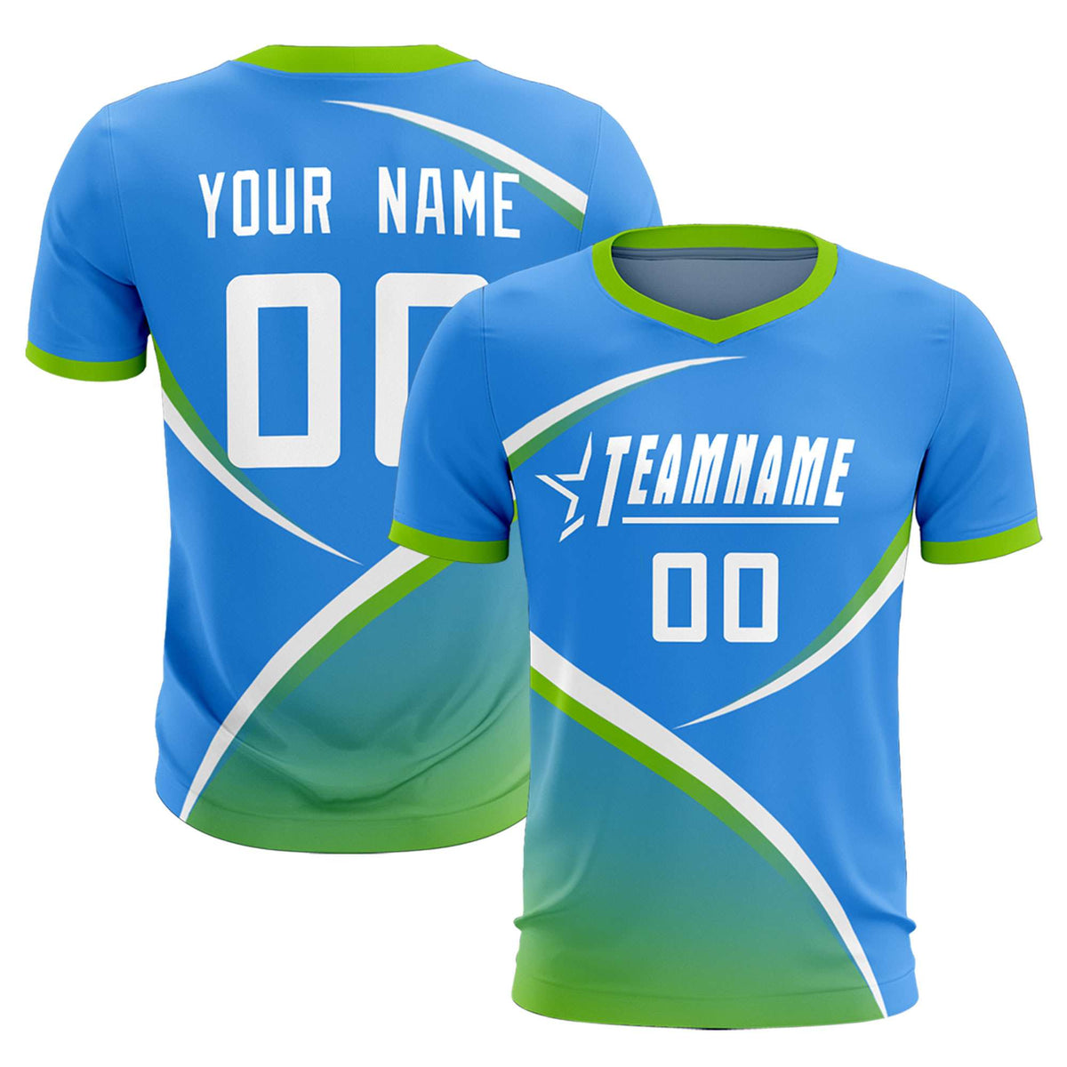 Custom Powder Blue Neon Green Color Block Training Uniform For Men Soccer Sets Jersey