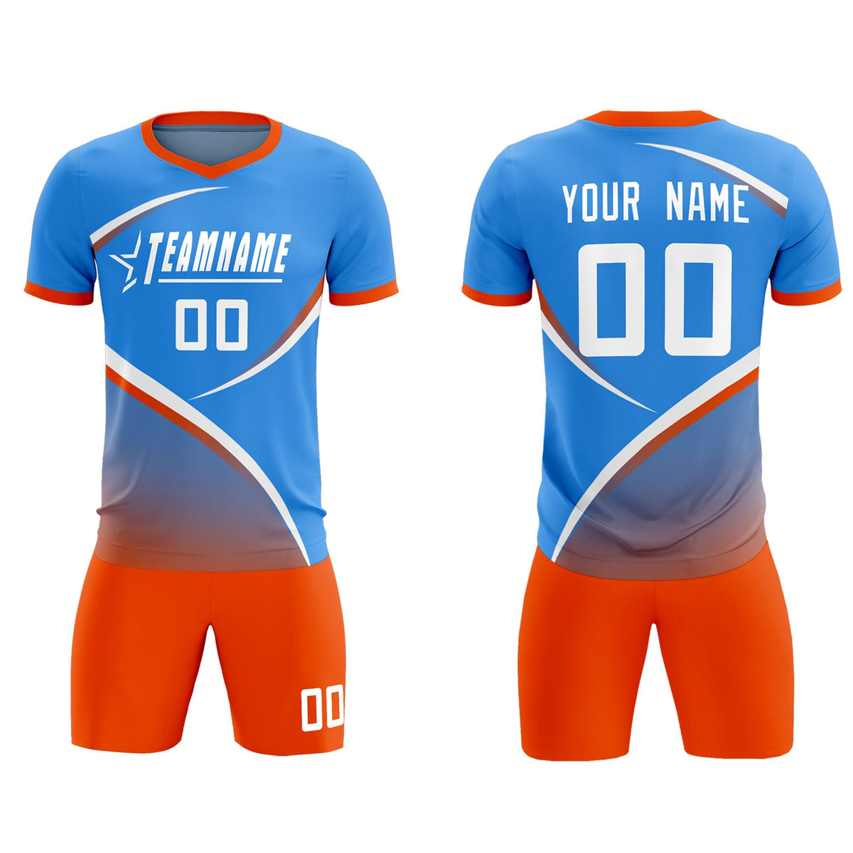 Custom Powder Blue Orange Color Block Training Uniform For Men Soccer Sets Jersey