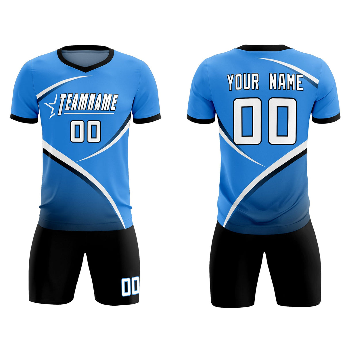 Custom Powder Blue Navy Color Block Training Uniform For Men Soccer Sets Jersey